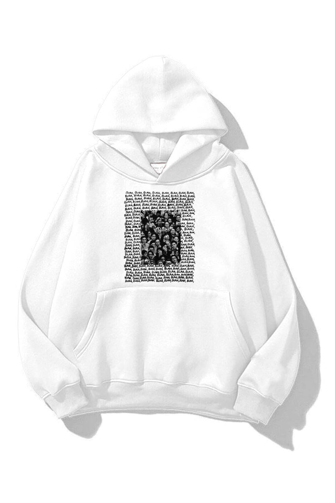 Trendiz Unisex Blah Blah by Sweatshirt Hoodie Beyaz