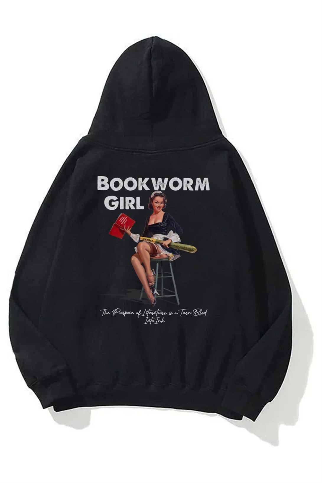 Trendiz Unisex Bookworm Girl Sweatshirt Hoodie Siyah