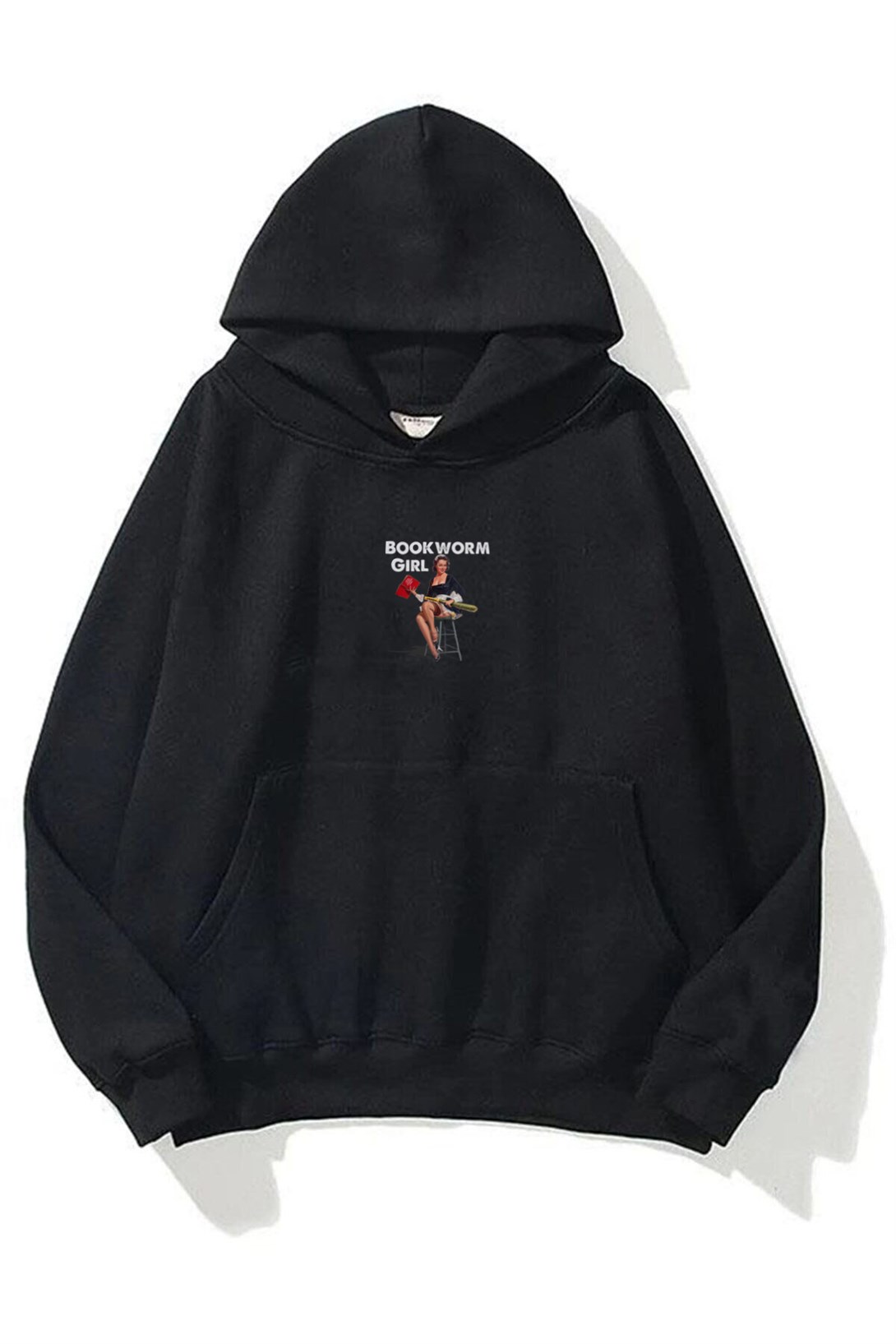 Trendiz Unisex Bookworm Girl Sweatshirt Hoodie Siyah