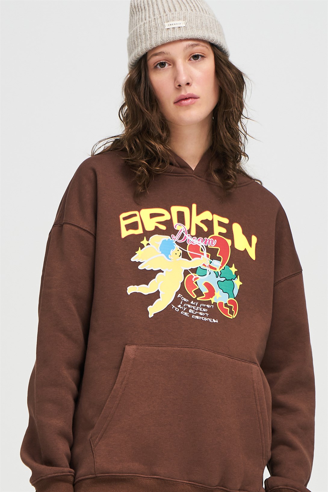 Trendiz Unisex Broken Dreams Sweatshirt Hoodie Kahverengi