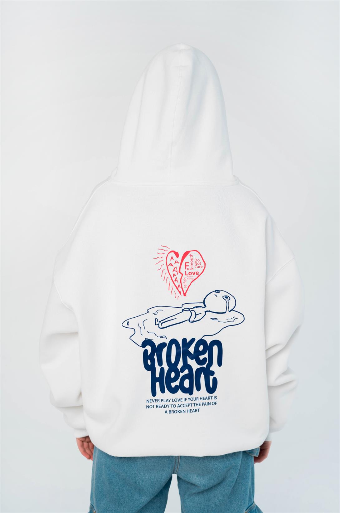 Trendiz Unisex Broken Heart Sweatshirt Hoodie Beyaz