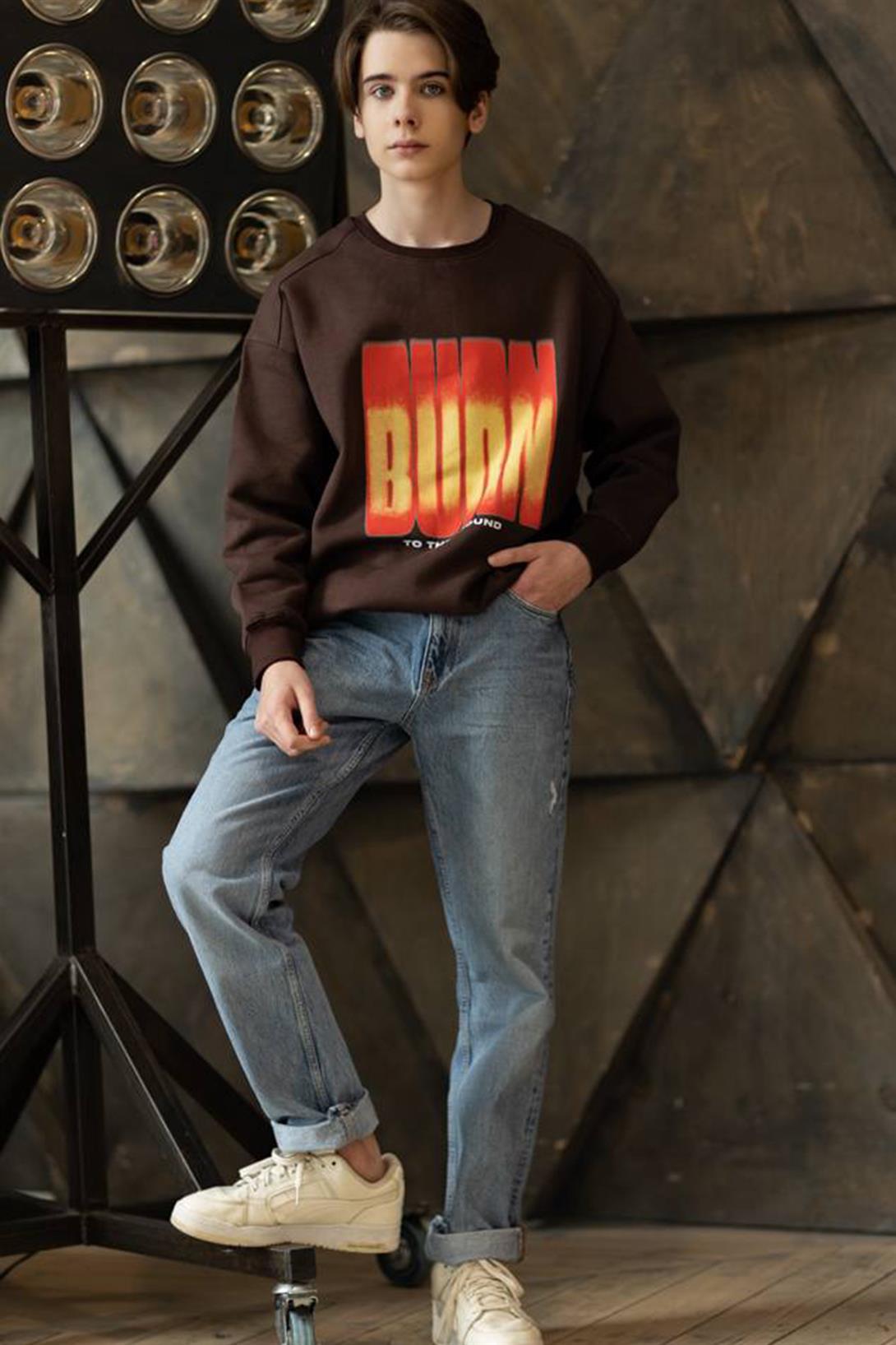Trendiz Unisex Burn Bisiklet Yaka Sweatshirt Hoodie