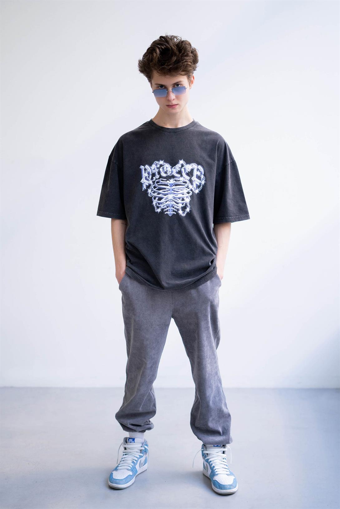 Trendiz Unisex Cage Yıkamalı Antasit Tshirt