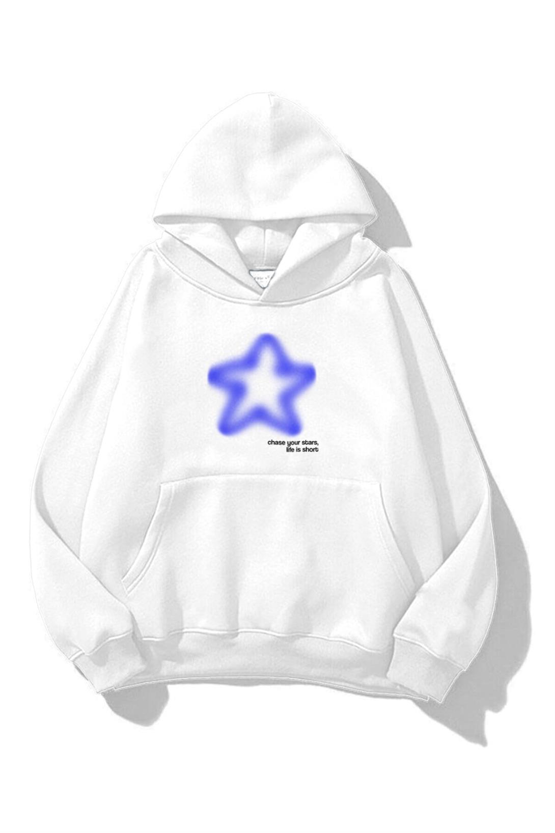 Trendiz Unisex Chase Your Stars Sweatshirt Beyaz