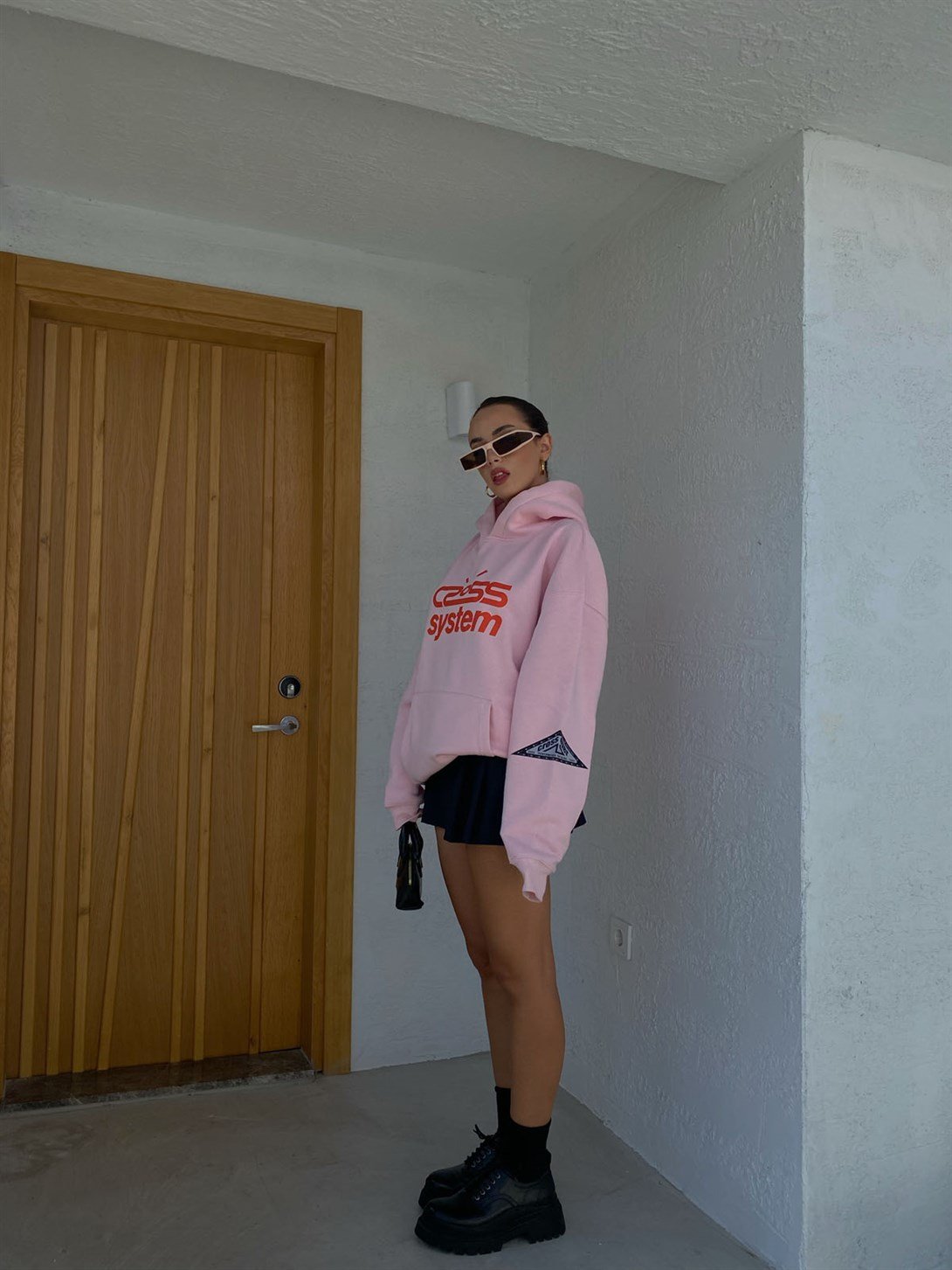 Trendiz Unisex Cross System Sweatshirt Hoodie Pembe