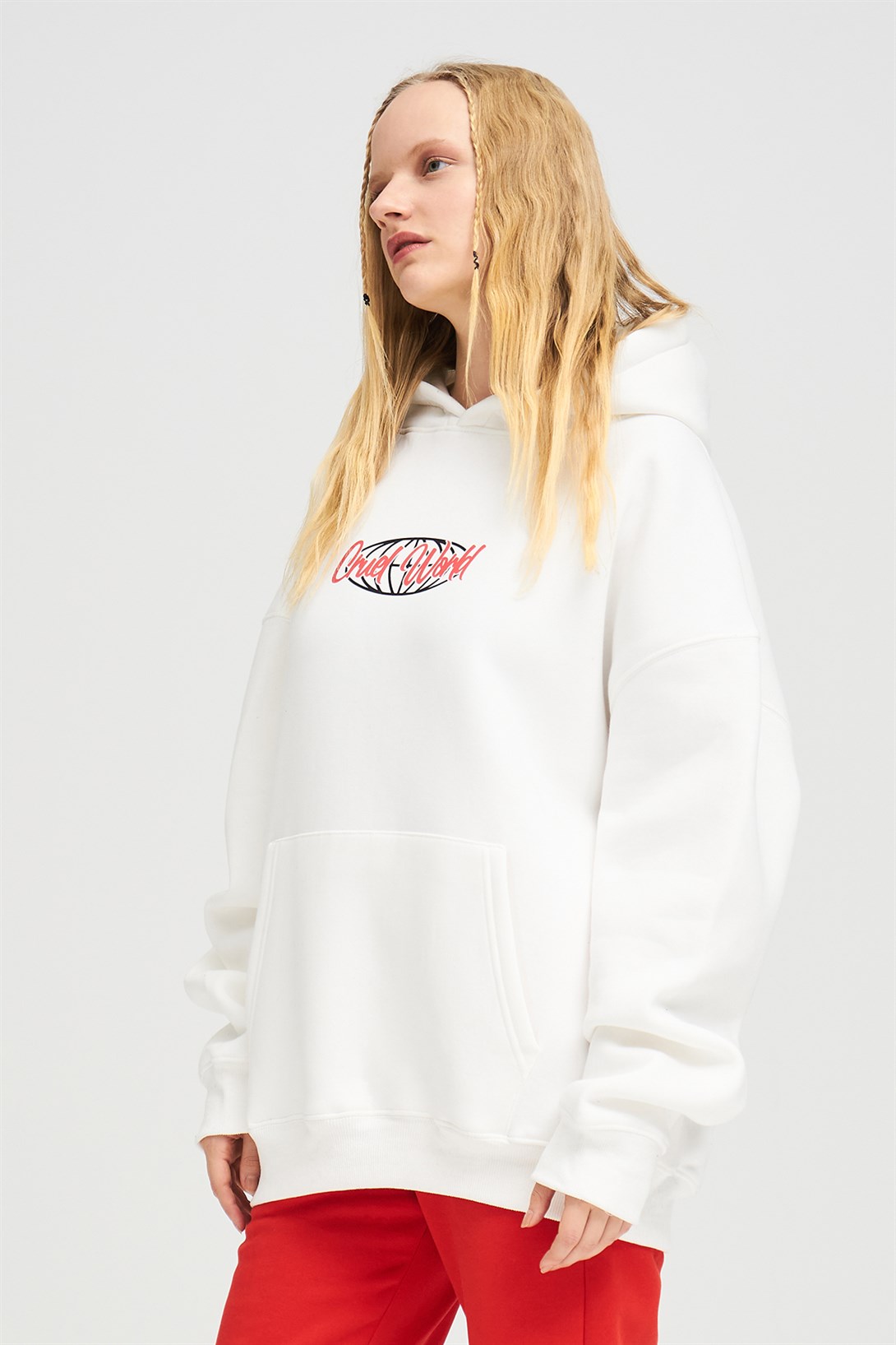 Trendiz Unisex Cruel World Sweatshirt Hoodie Beyaz