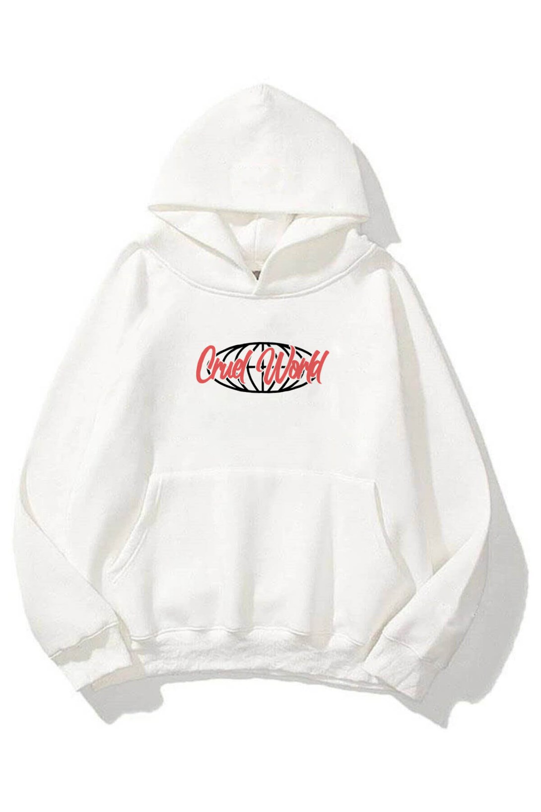 Trendiz Unisex Cruel World Sweatshirt Hoodie Beyaz
