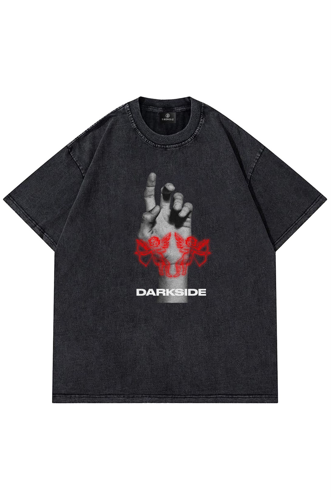 Trendiz Unisex Darkside Yıkamalı Gri Tshirt