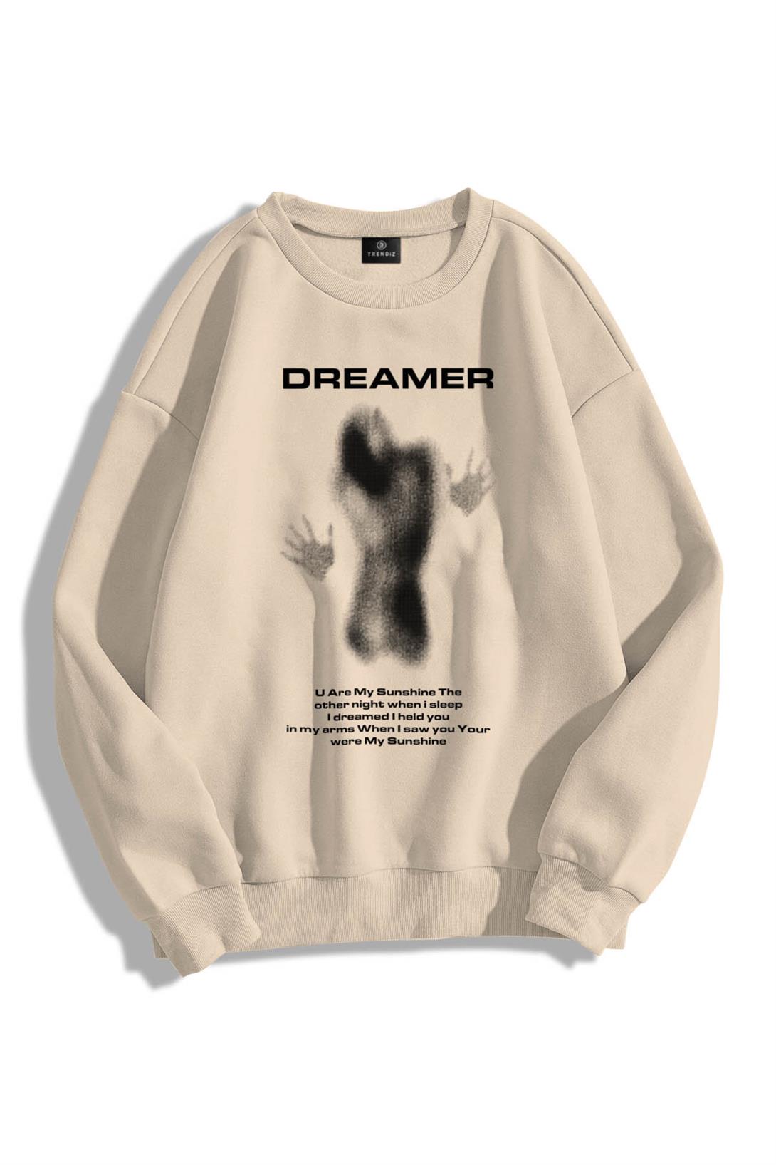 Trendiz Unisex Dreamer Bisiklet Yaka Sweatshirt Hoodie Taş