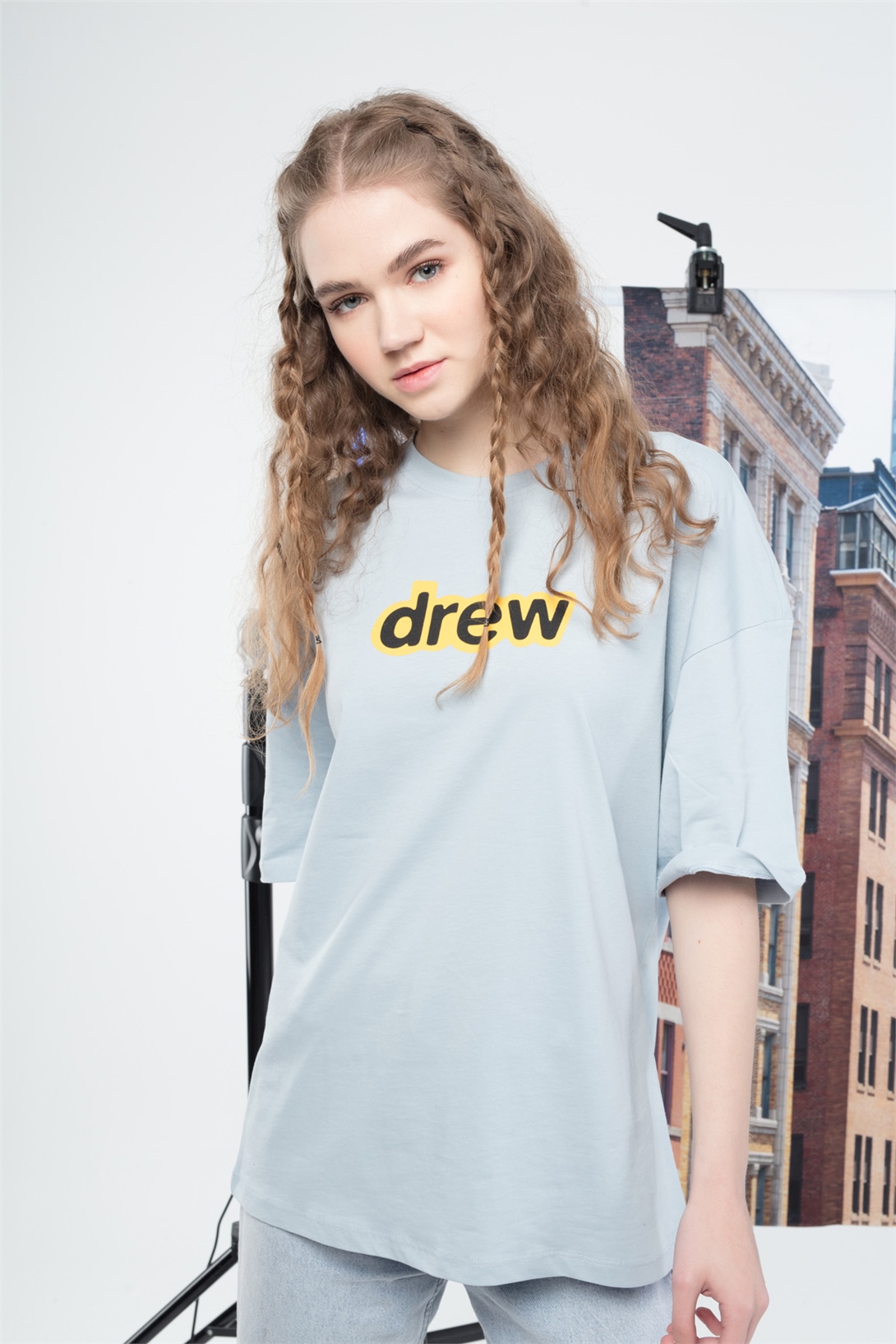 Trendiz Kadın Drew yazı Tshirt Açık Mavi