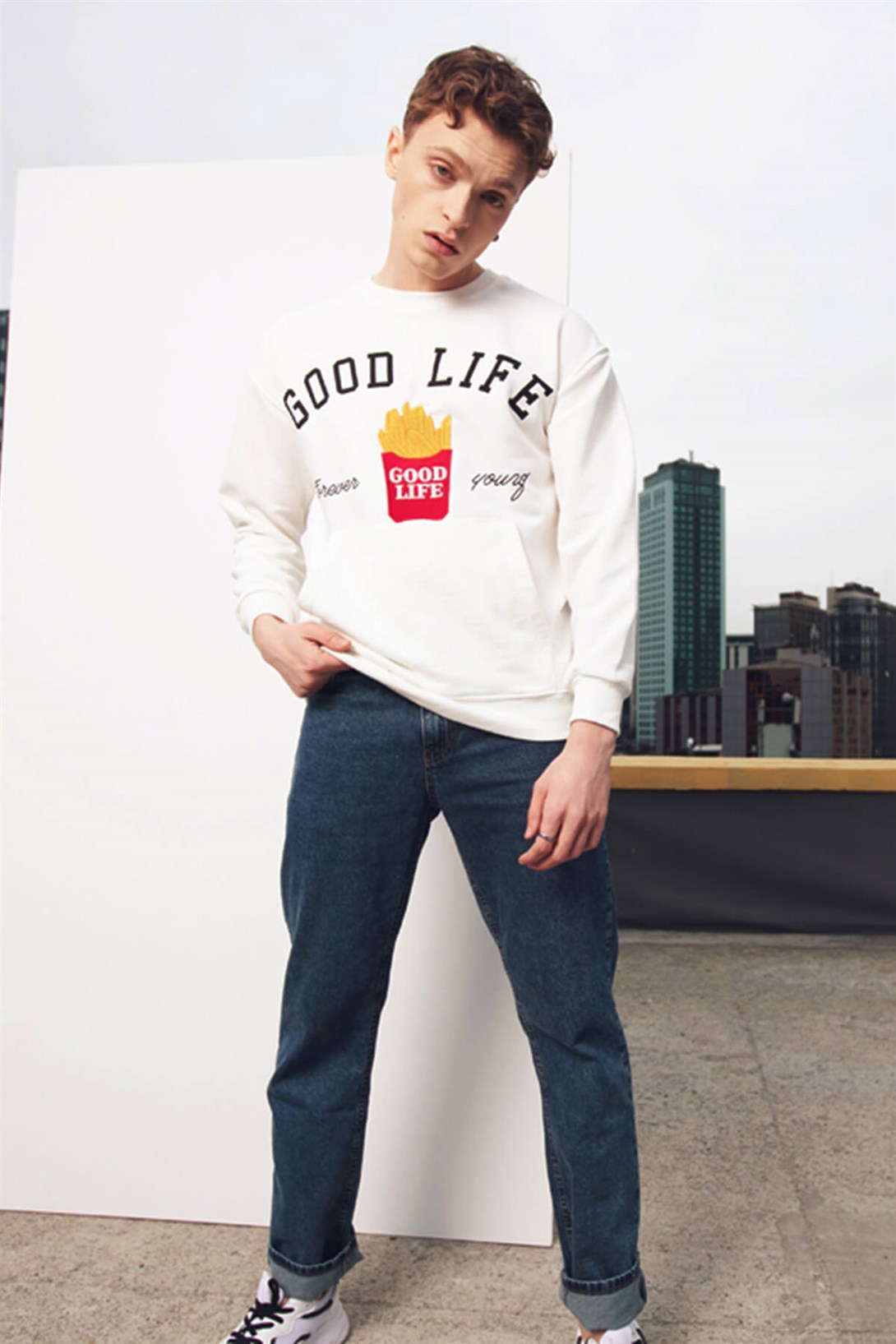 Trendiz Unisex Ekru BTS Good Life Sweatshirt Hoodie