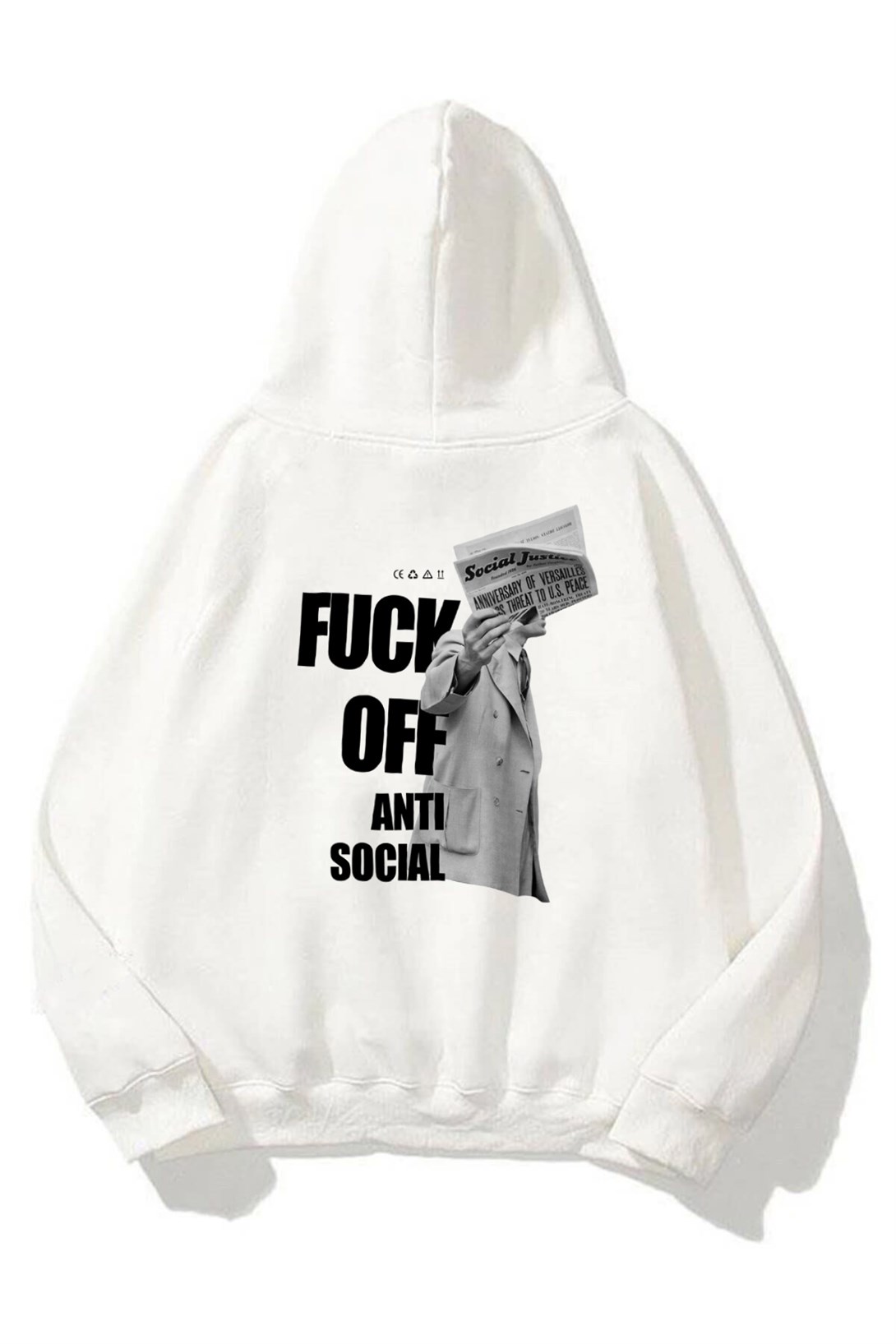 Trendiz Unisex F Off Anti Social Sweatshirt Hoodie Beyaz