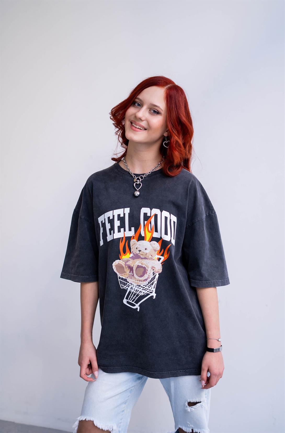Trendiz Unisex Feel Good Yıkamalı Antasit Tshirt