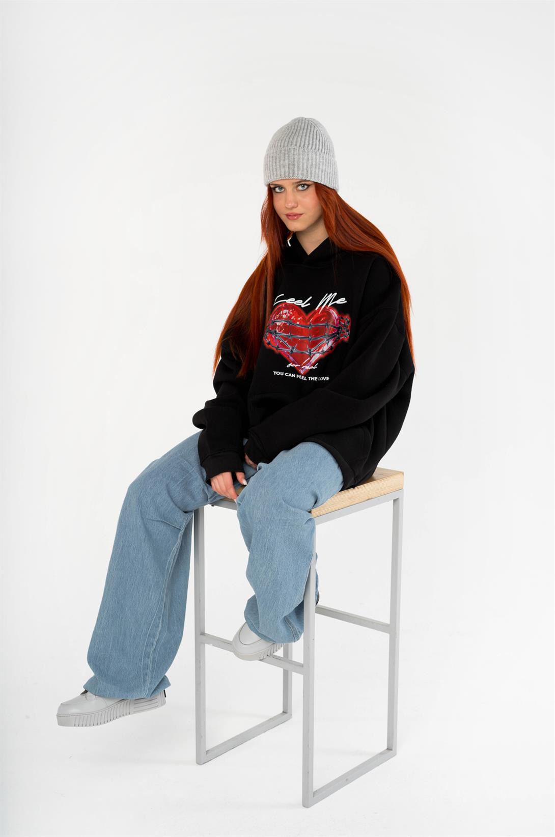 Trendiz Unisex Feel Me Sweatshirt Hoodie Siyah