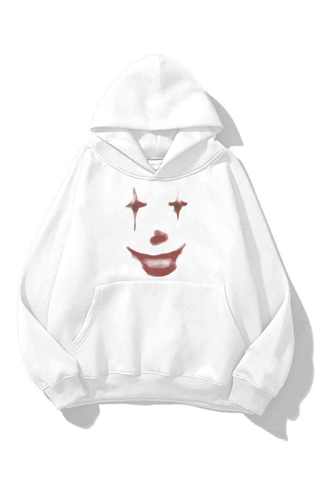 Trendiz Unisex Fun Clown Sweatshirt Hoodie Beyaz