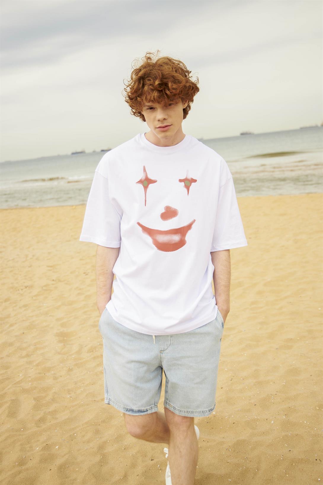 Trendiz Unisex Fun Clown Tshirt Beyaz