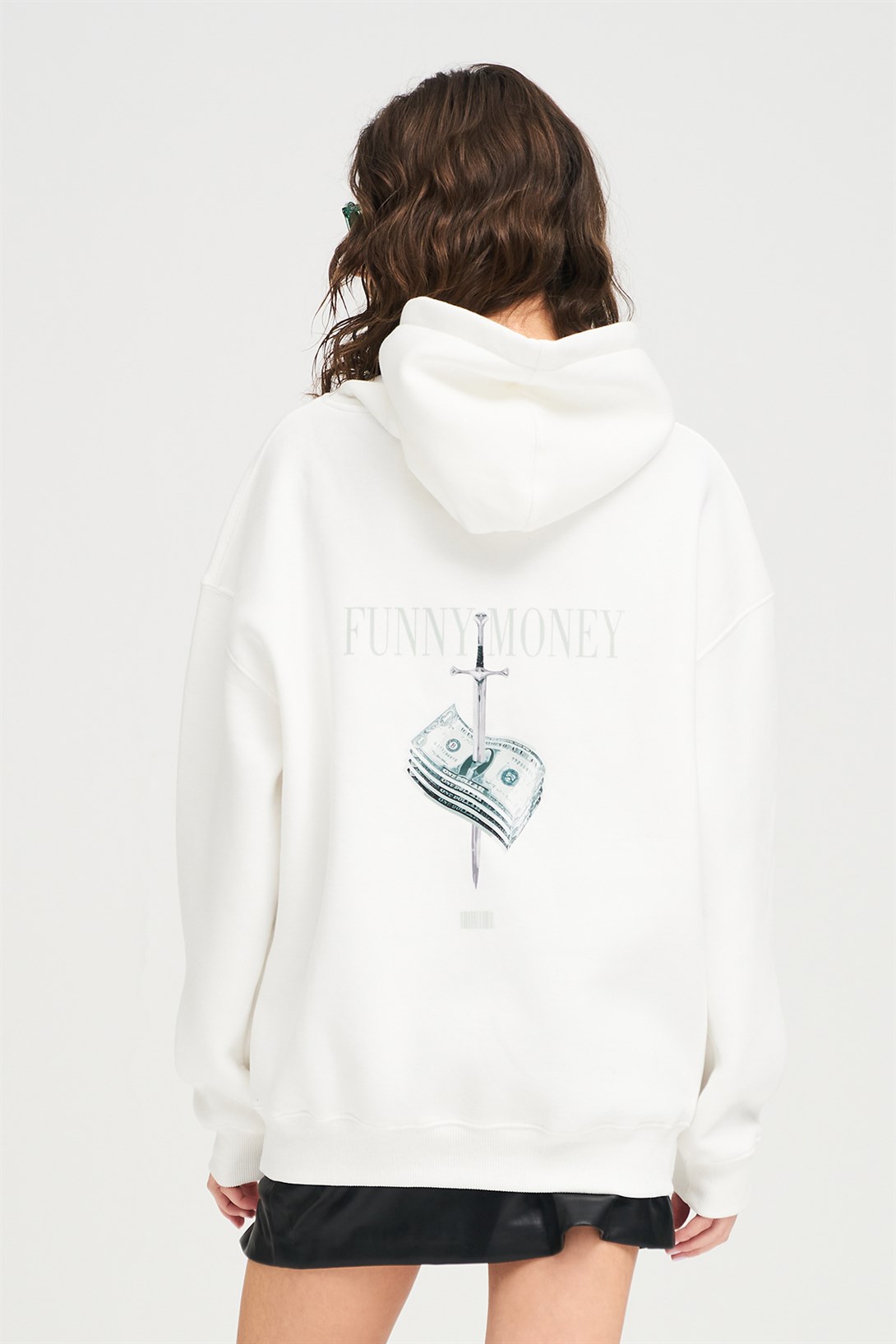 Trendiz Unisex Funny Money Sweatshirt Hoodie Beyaz