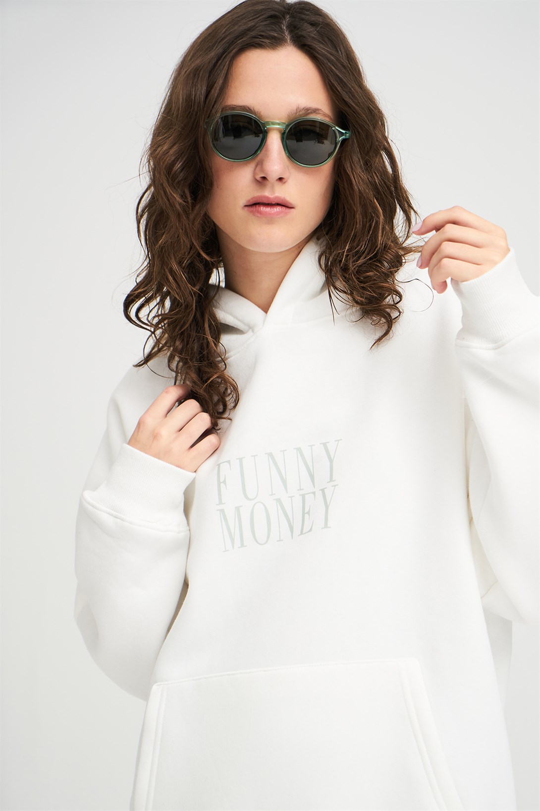 Trendiz Unisex Funny Money Sweatshirt Hoodie Beyaz