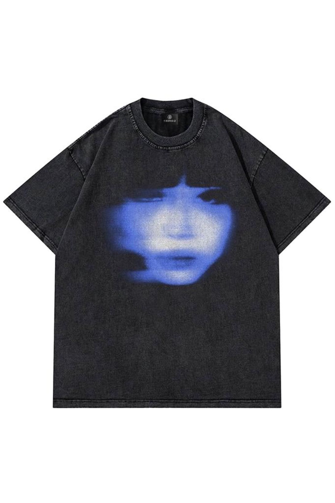 Trendiz Unisex Girl Face Yıkamalı Antrasit Tshirt