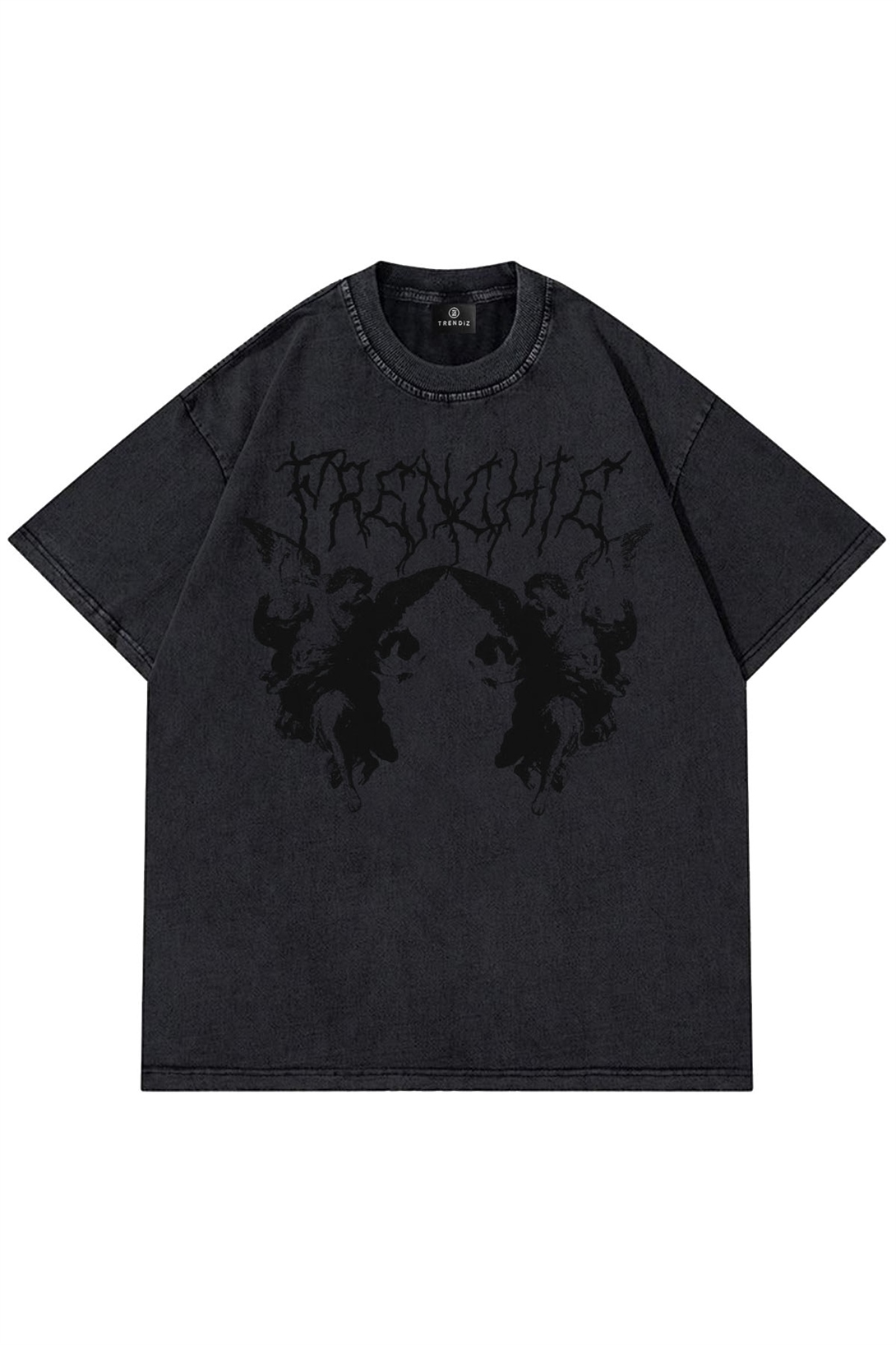 Trendiz Unisex Gothic Angel Yıkamalı Antrasit Tshirt