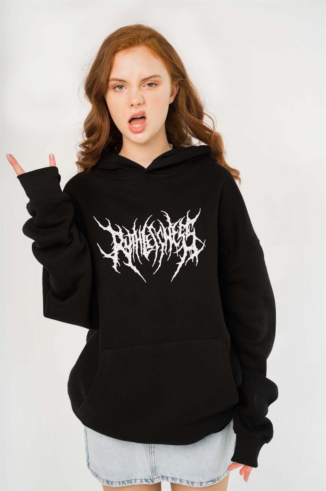 Trendiz Unisex Gothic Ruthless Sweatshirt Hoodie Siyah
