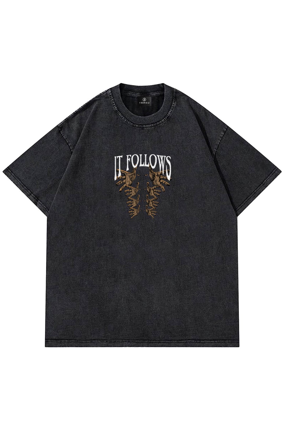 Trendiz Unisex Gri  İt Follows Yıkamalı Tshirt