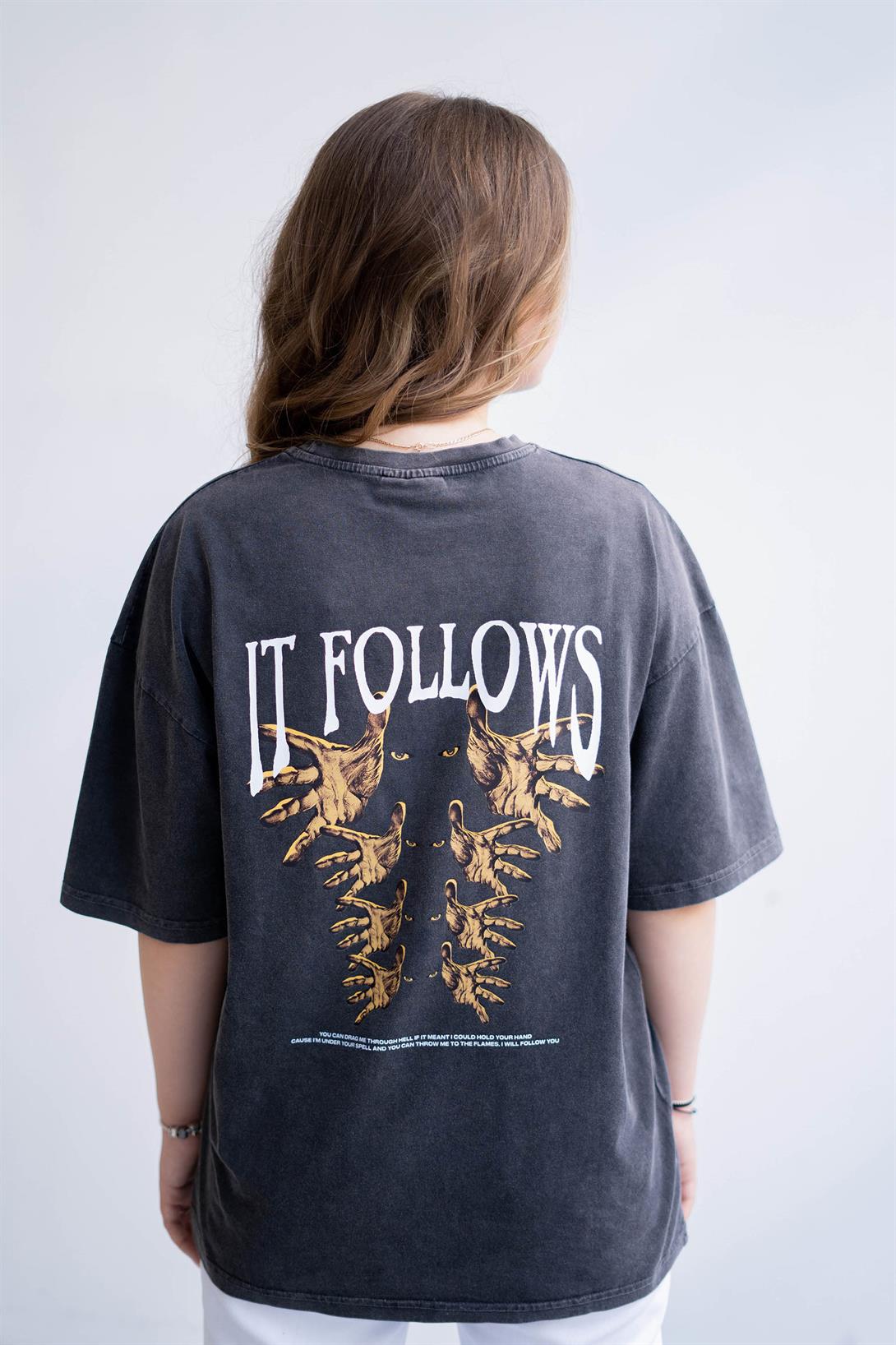 Trendiz Unisex Gri  İt Follows Yıkamalı Tshirt
