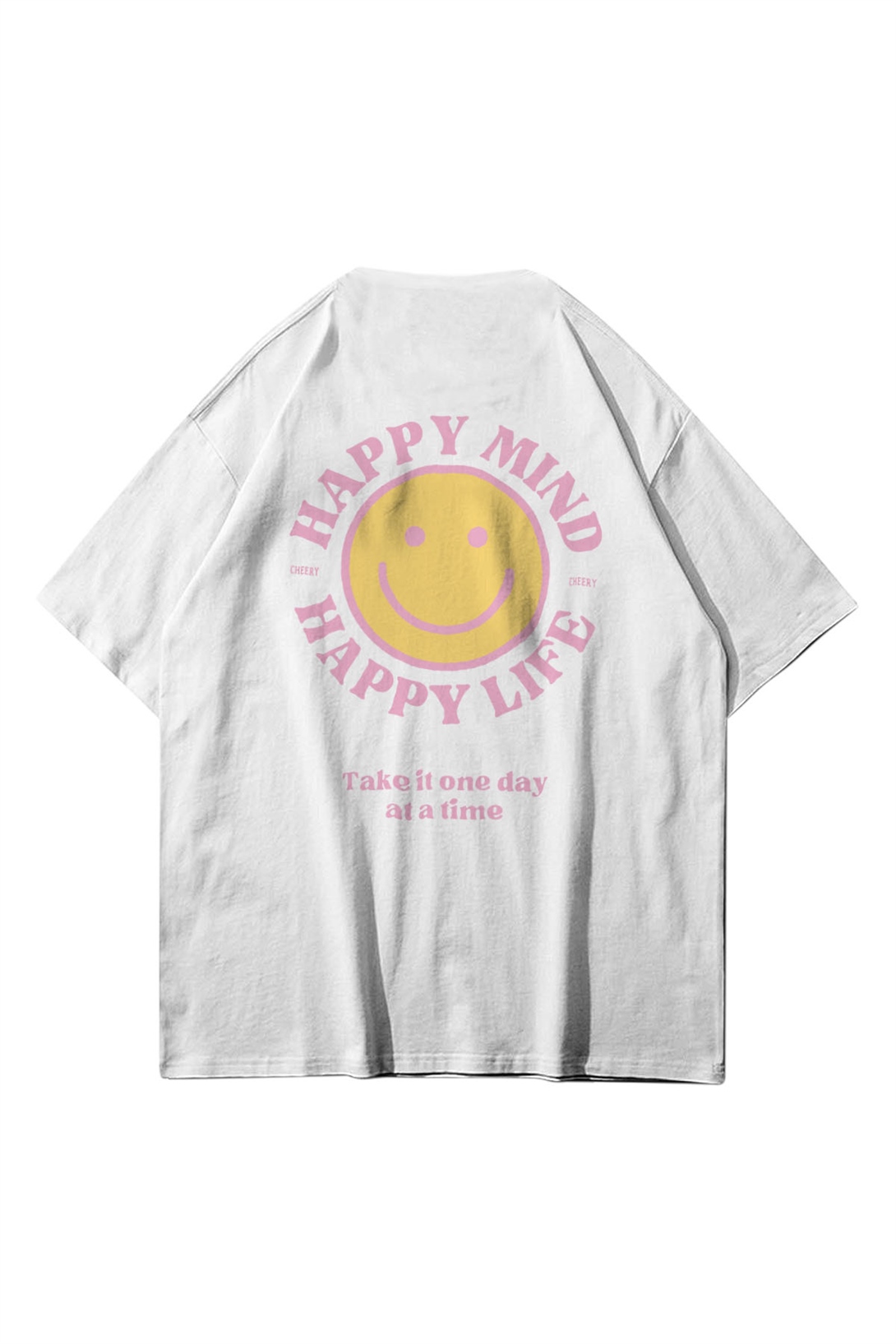 Trendiz Unisex Happy Life Beyaz Tshirt