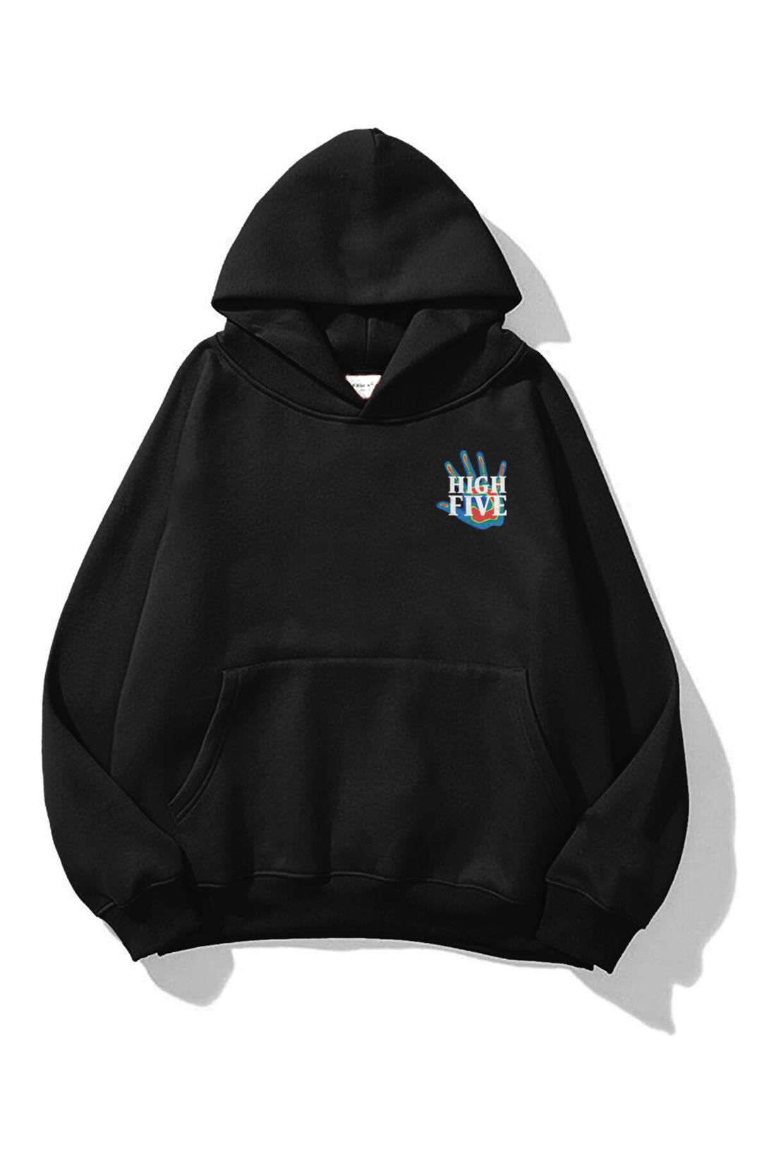 Trendiz Unisex High Five Sweatshirt Hoodie Siyah