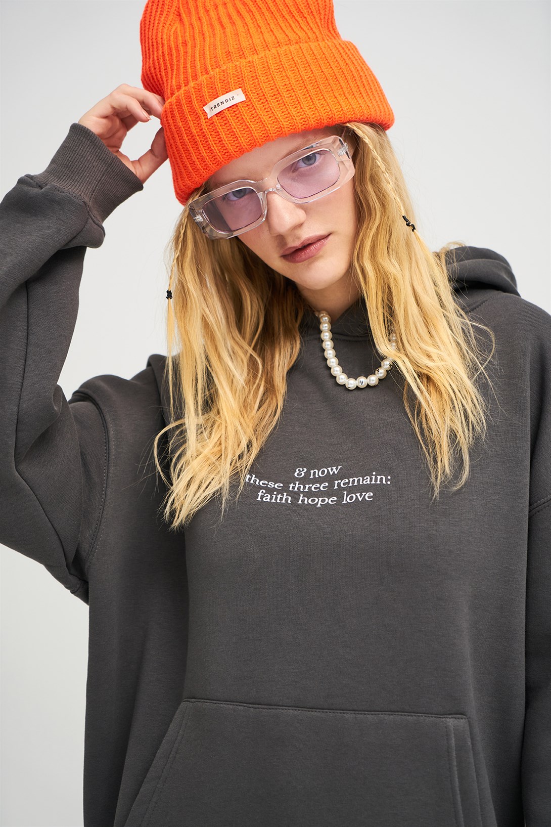 Trendiz Unisex Hope Love Antrasit Sweatshirt Hoodie