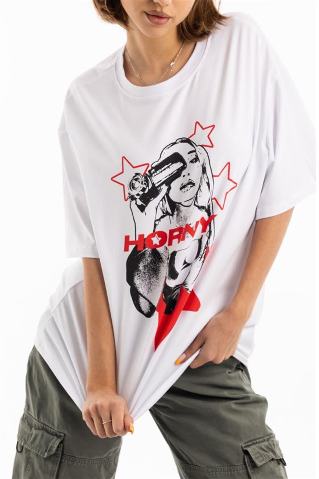Trendiz Unisex Horny Star Tshirt Beyaz