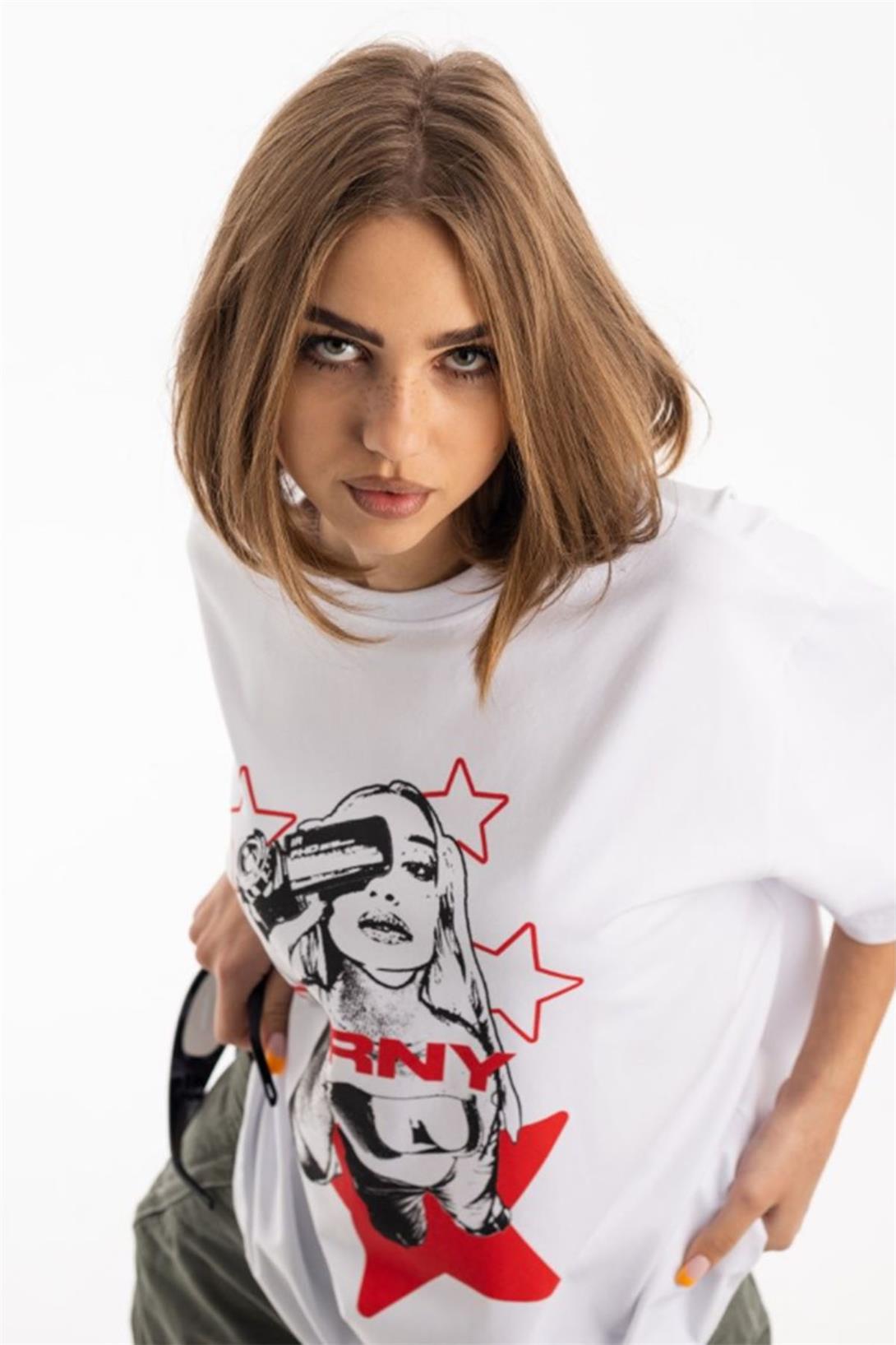 Trendiz Unisex Horny Star Tshirt Beyaz