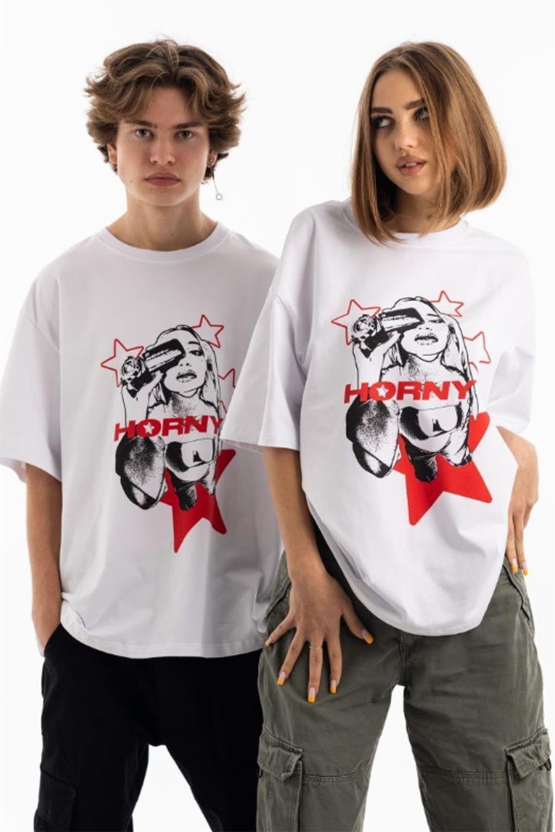 Trendiz Unisex Horny Star Tshirt Beyaz