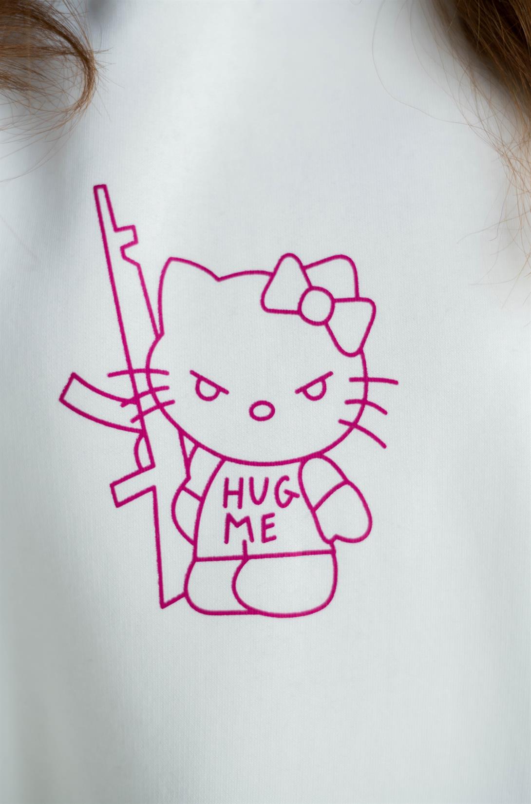 Trendiz Unisex Hug Me Sweatshirt Hoodie Beyaz