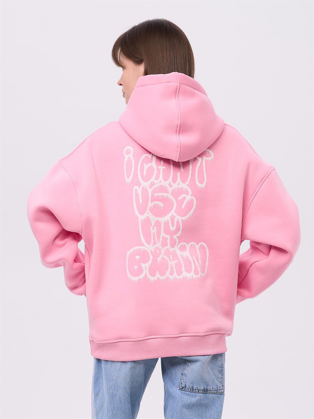 Trendiz Unisex I Cant Use My Brain Sweatshirt Hoodie Pembe