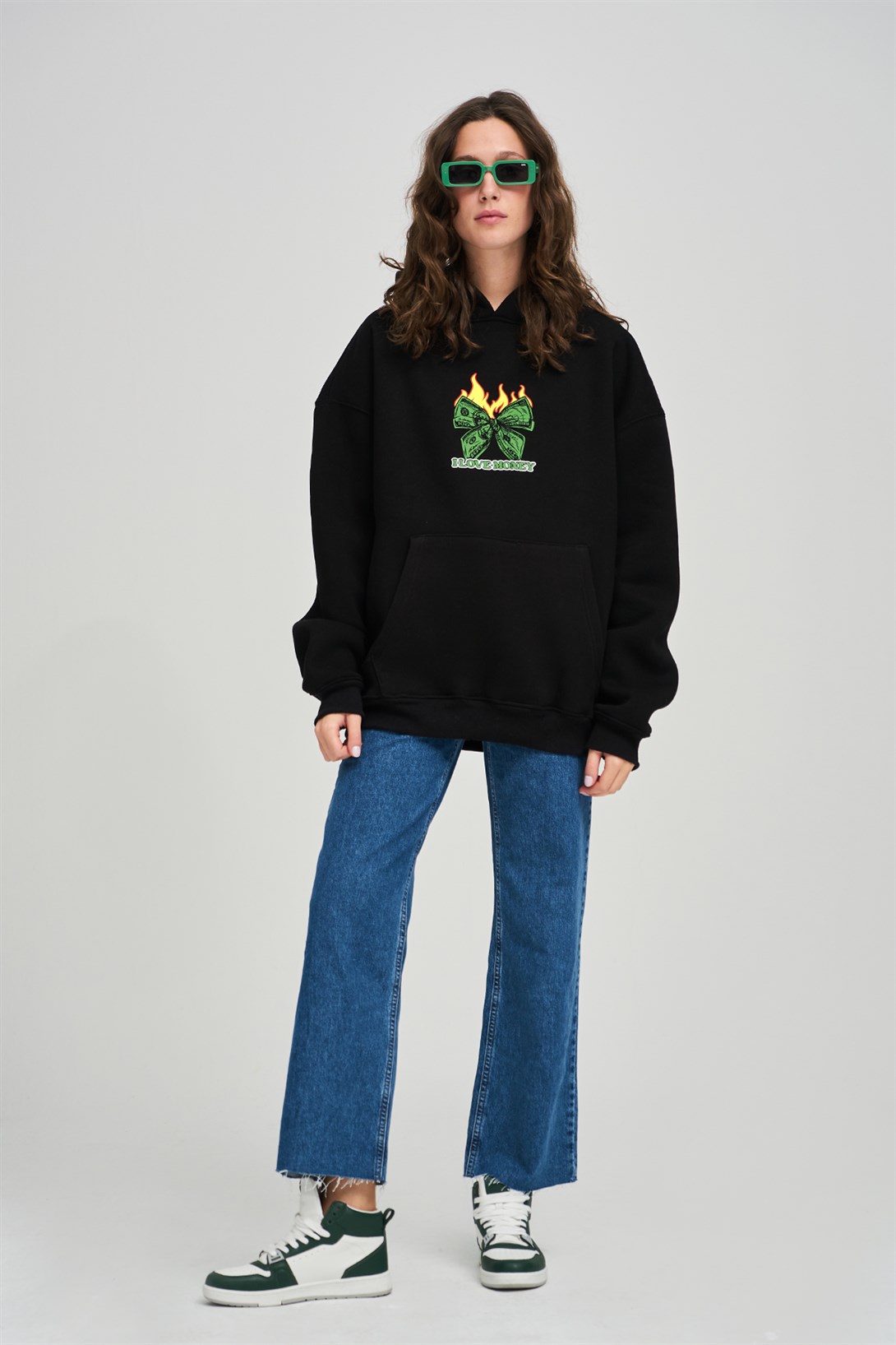 Trendiz Unisex I Love Money Sweatshirt Hoodie Siyah