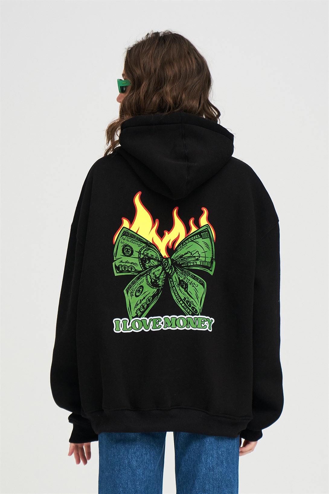 Trendiz Unisex I Love Money Sweatshirt Hoodie Siyah