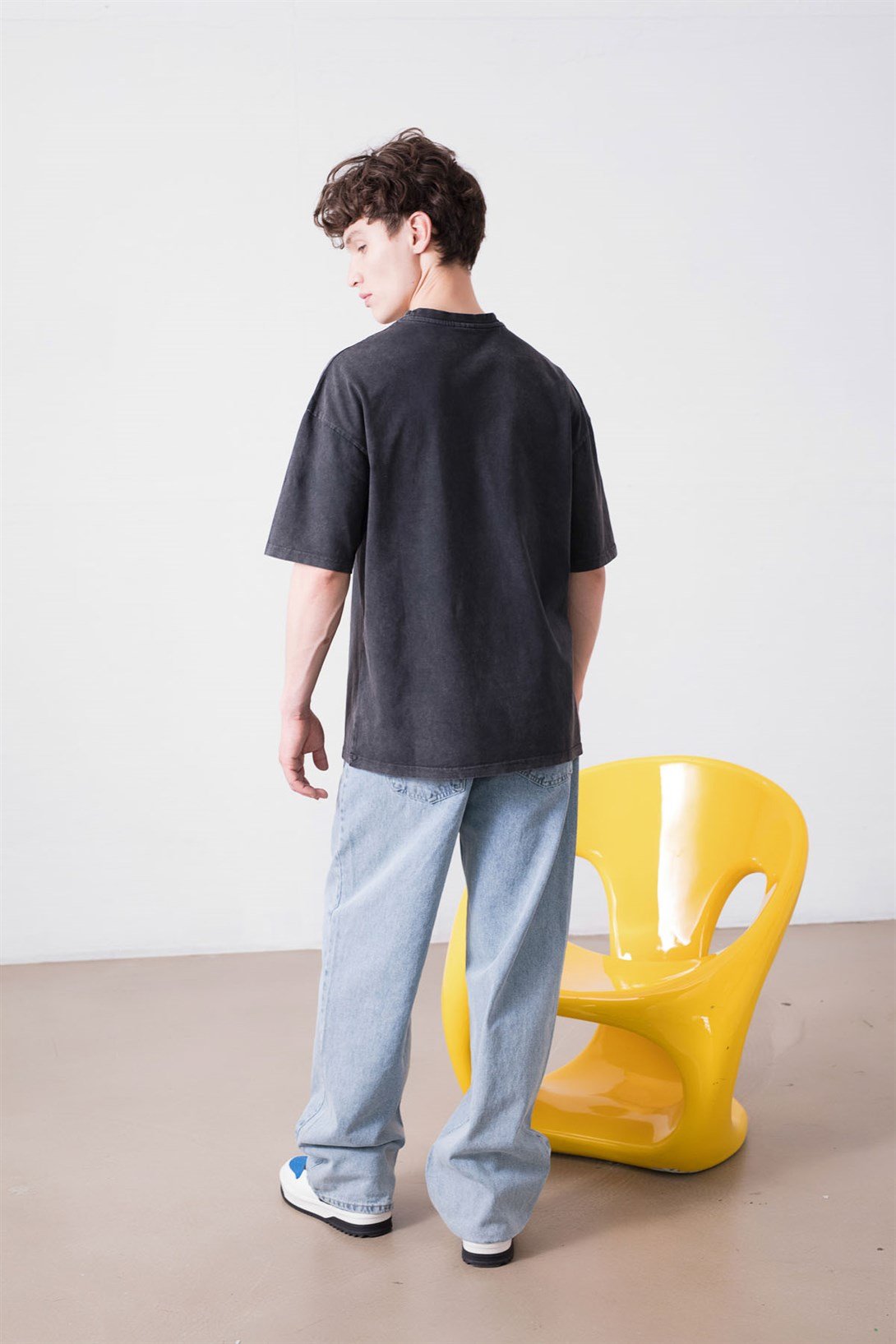 Trendiz Unisex İskelet Yıkamalı Antrasit Tshirt