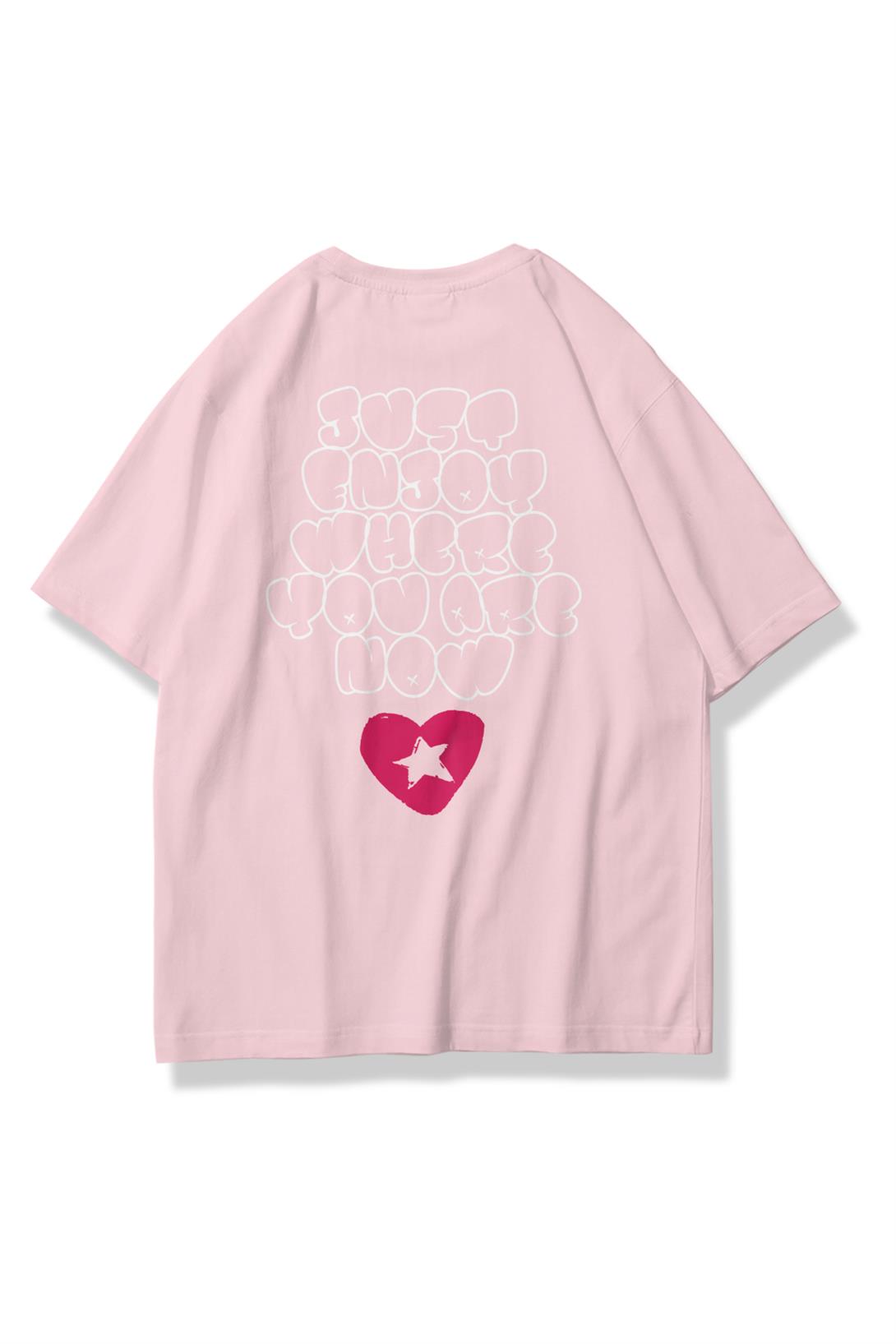 Trendiz Unisex Just Enjoy Tshirt Pembe