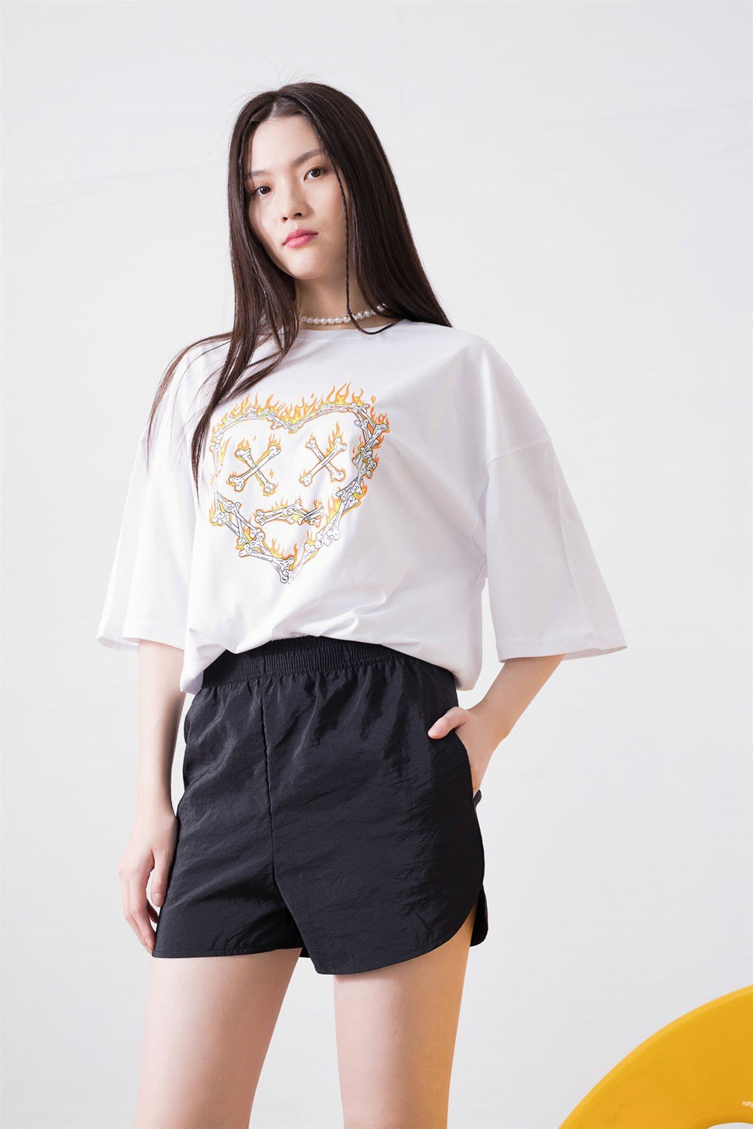 Trendiz Unisex Kemik Kalp Beyaz Tshirt