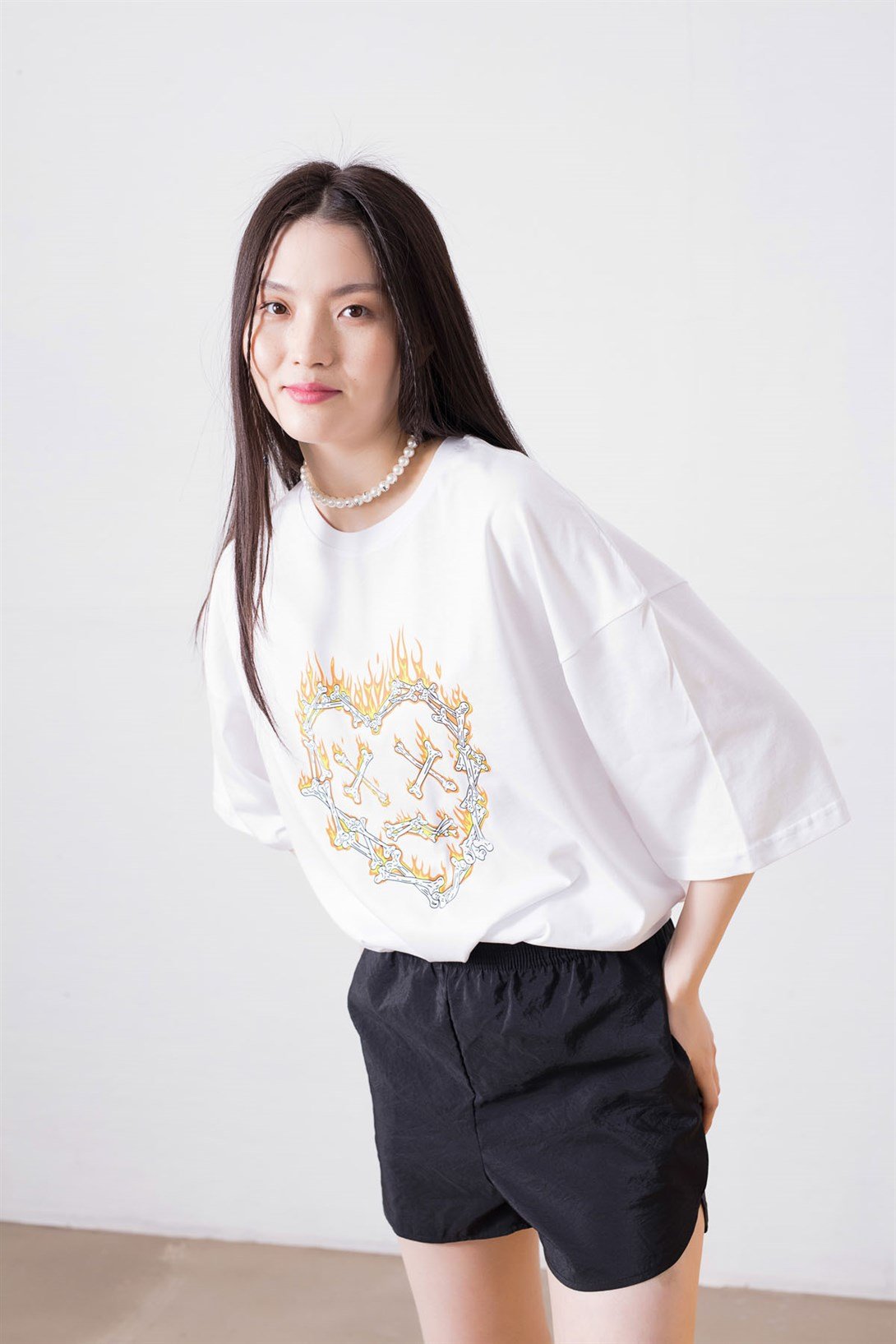 Trendiz Unisex Kemik Kalp Beyaz Tshirt