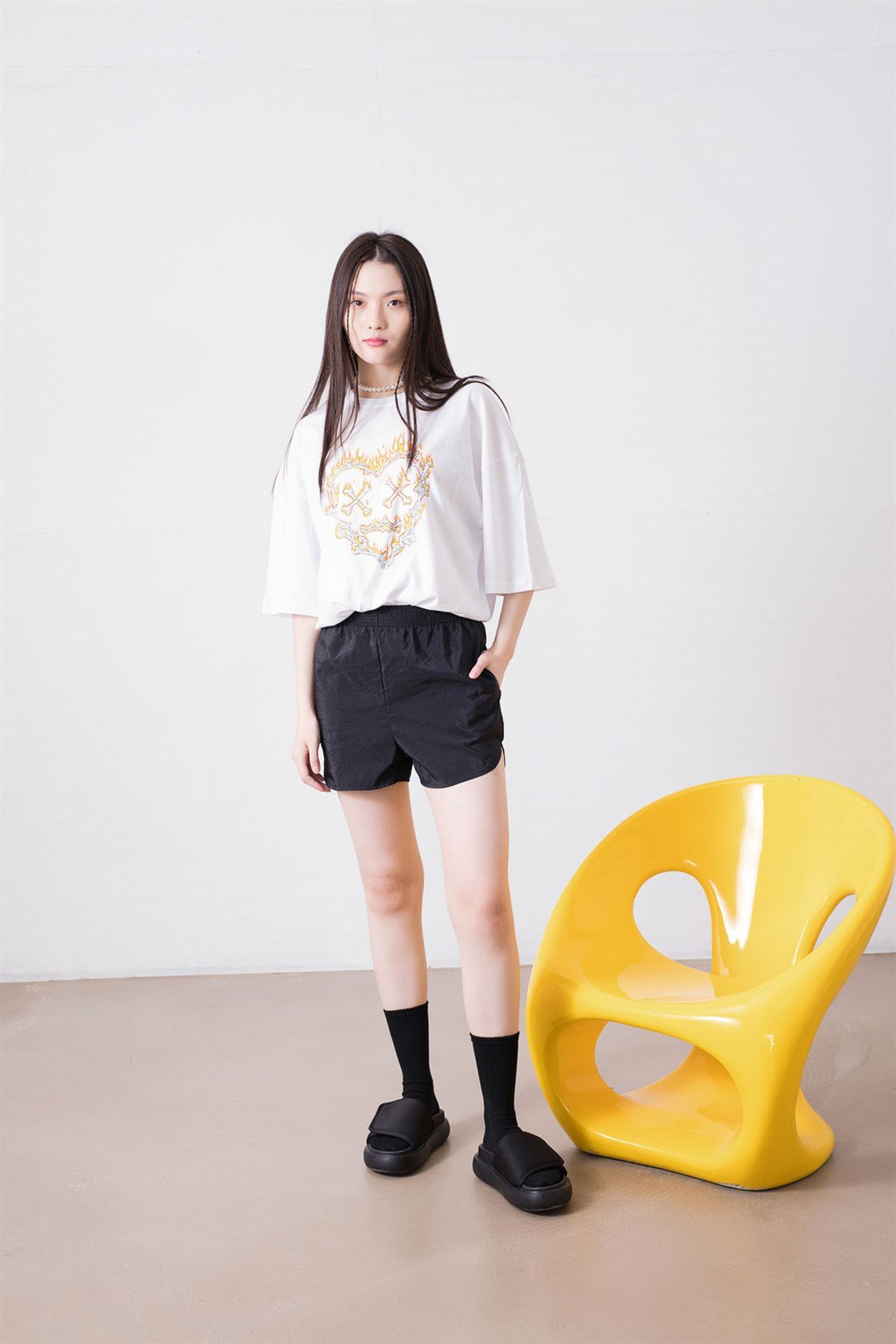 Trendiz Unisex Kemik Kalp Beyaz Tshirt