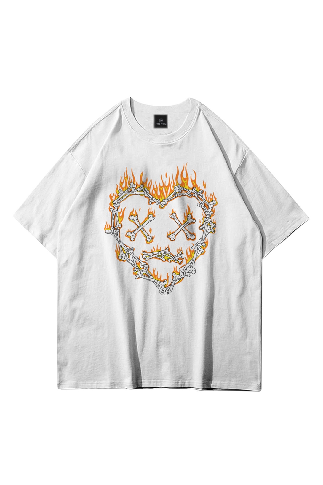 Trendiz Unisex Kemik Kalp Beyaz Tshirt