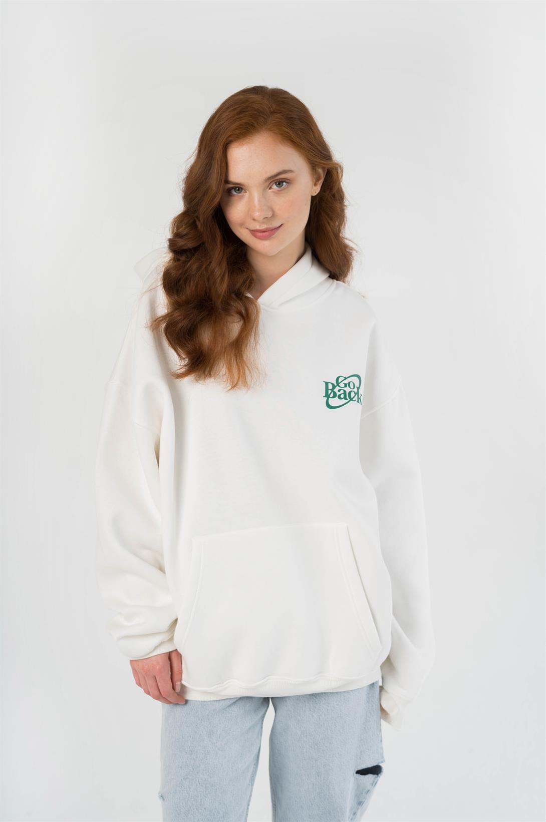 Trendiz Unisex Lets Go Back Sweatshirt Hoodie Beyaz