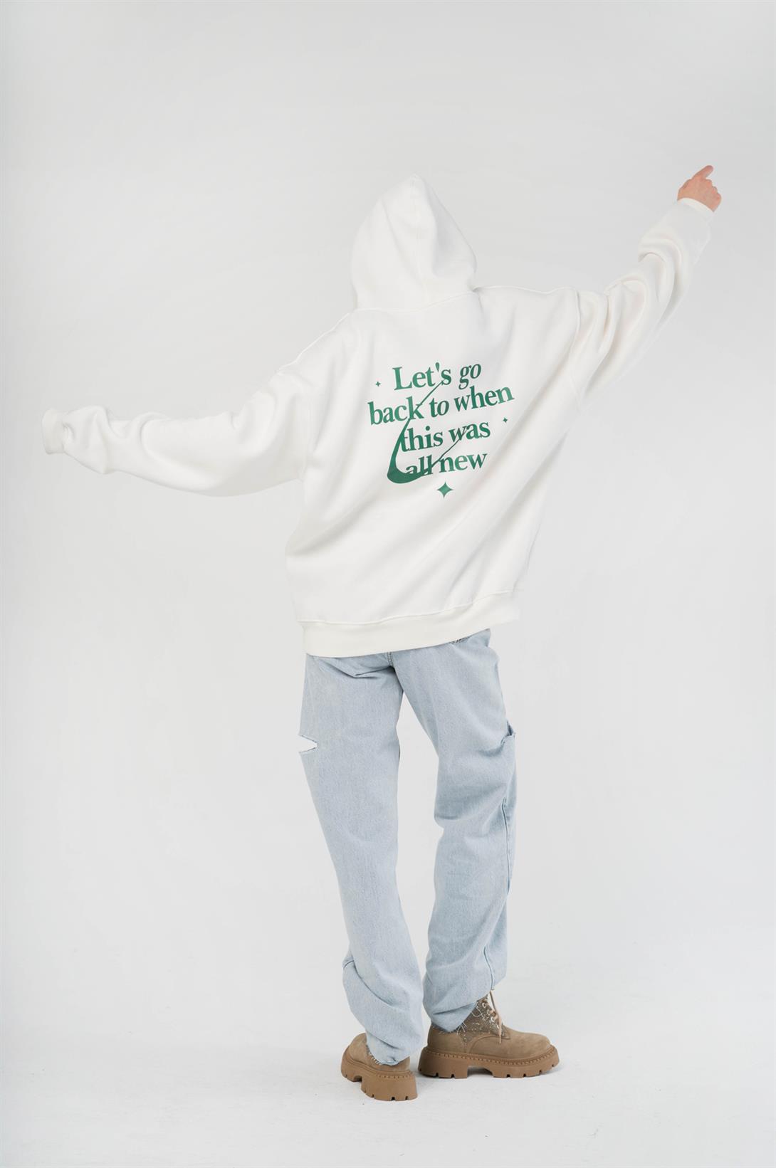 Trendiz Unisex Lets Go Back Sweatshirt Hoodie Beyaz