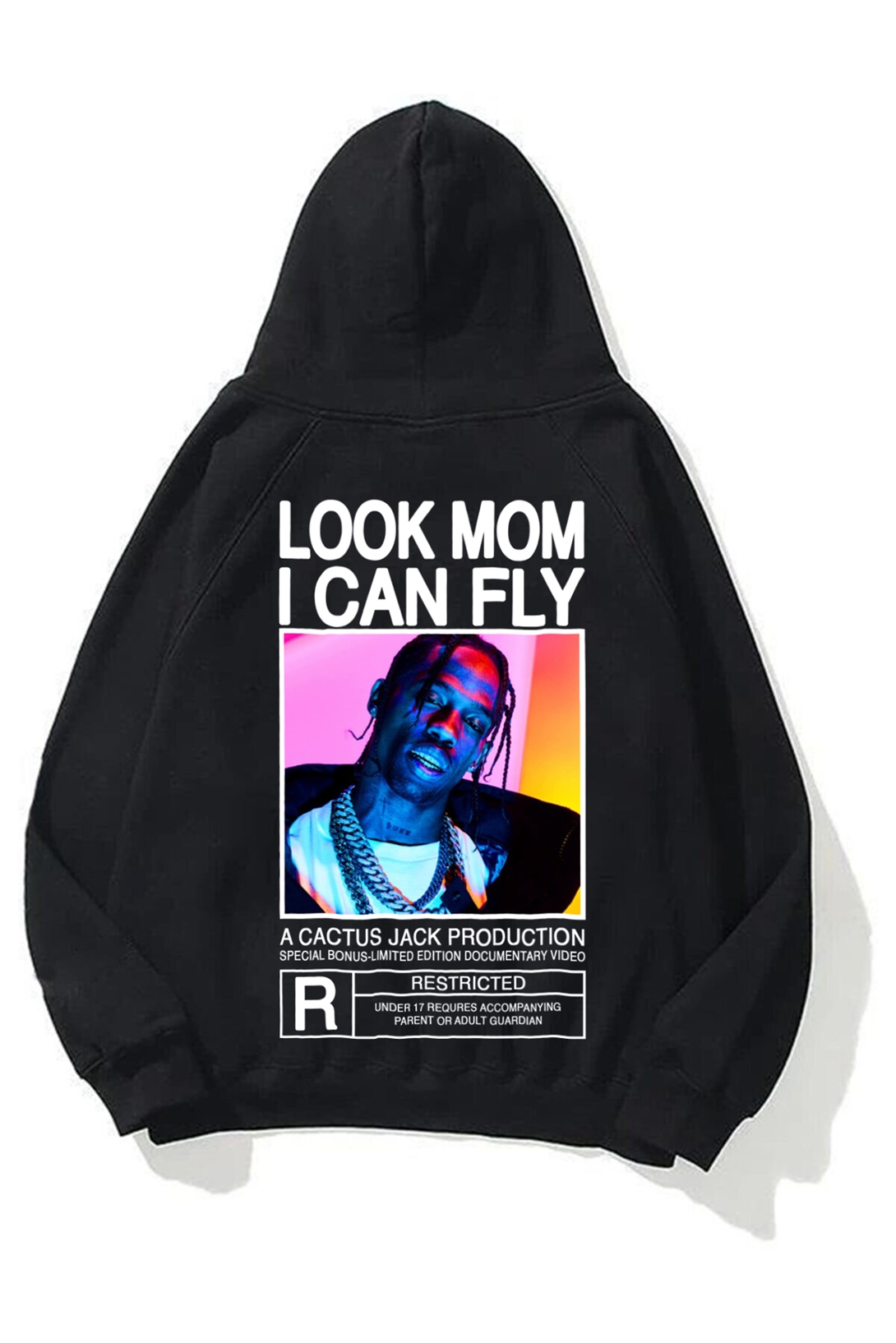 Trendiz Unisex  Look Mom I Can Fly Renkli Siyah Sweatshirt Hoodie