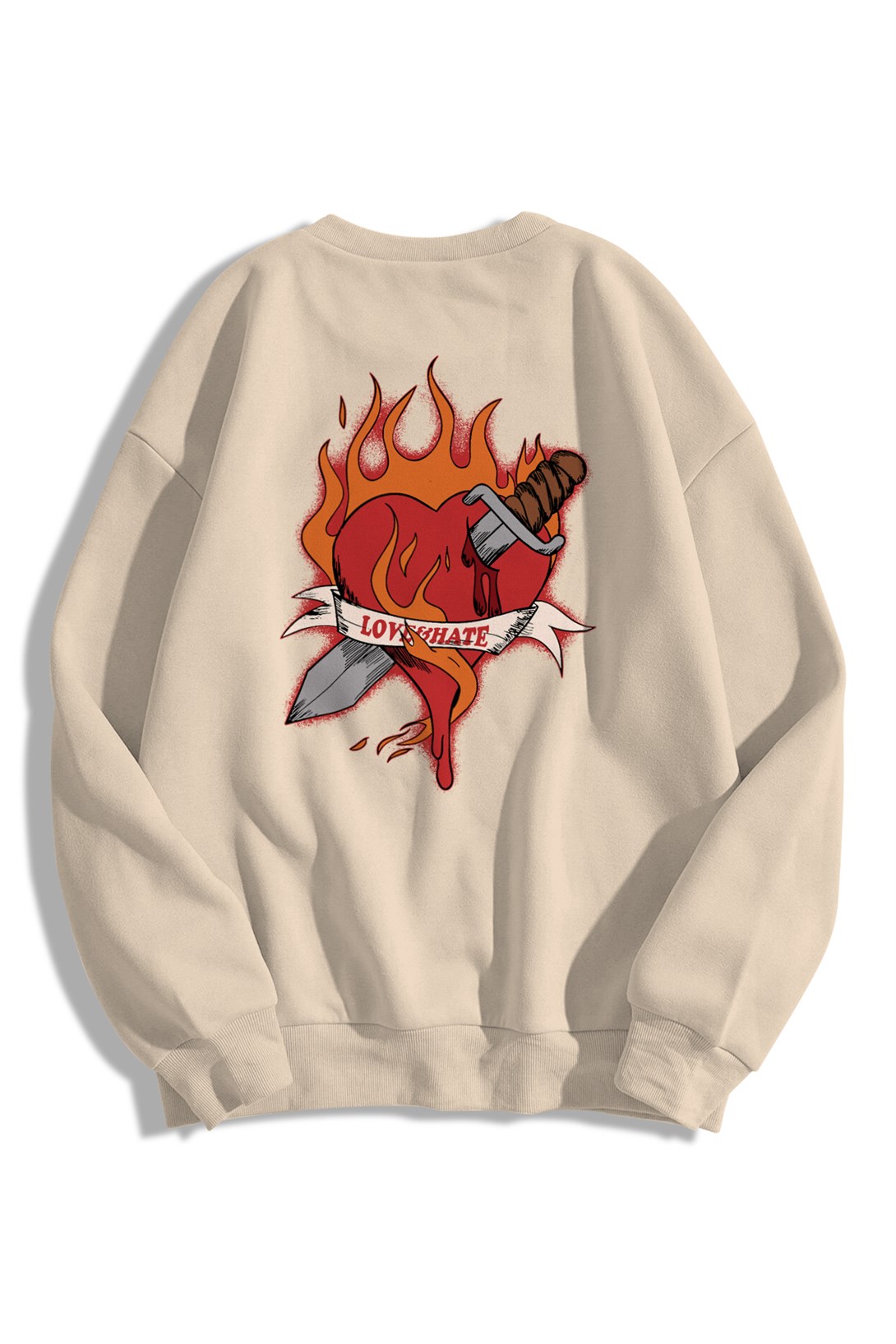 Trendiz Unisex Love Hate Bisiklet Yaka Sweatshirt Hoodie Taş