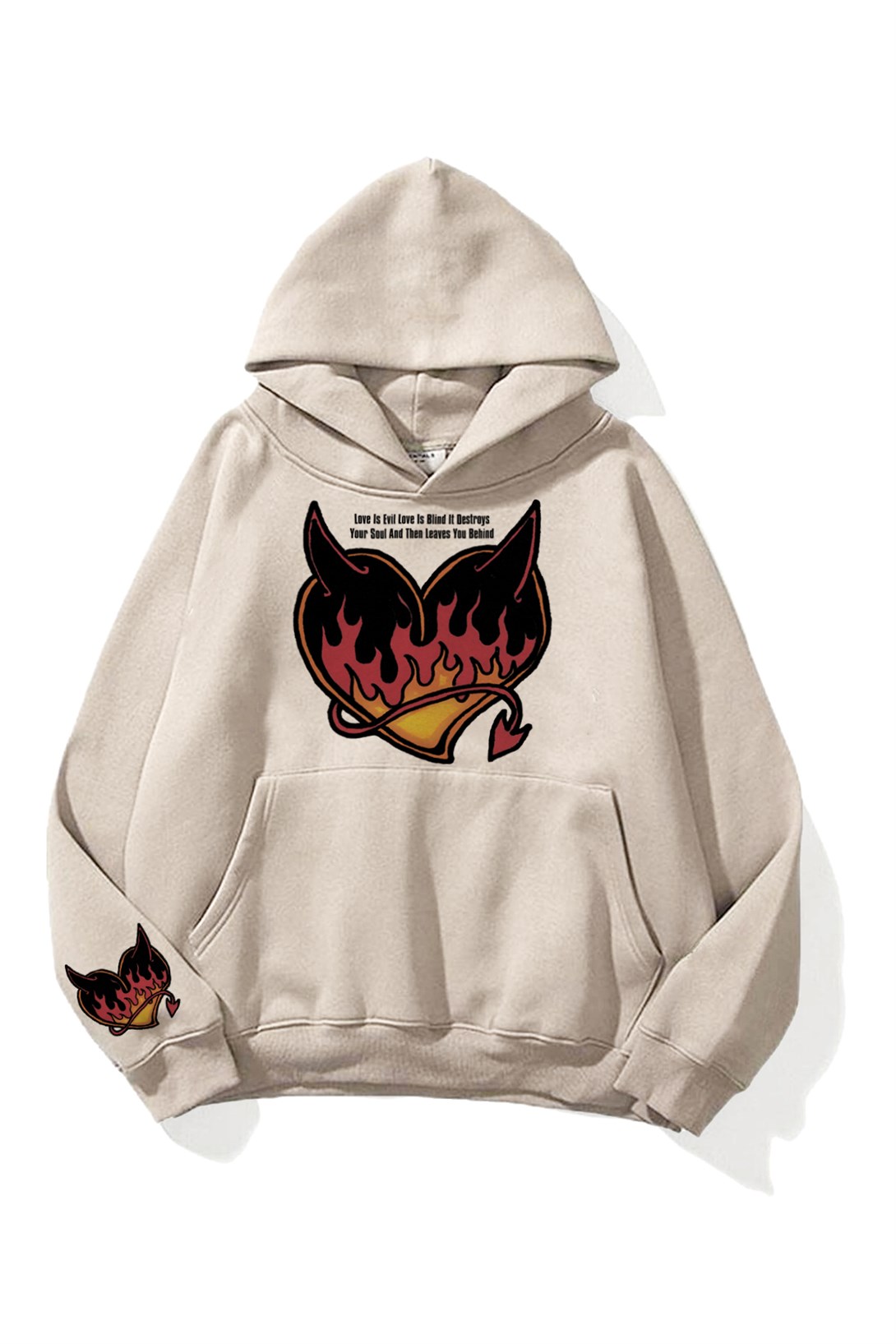 Trendiz Unisex Love İs Evil Sweatshirt Hoodie Taş