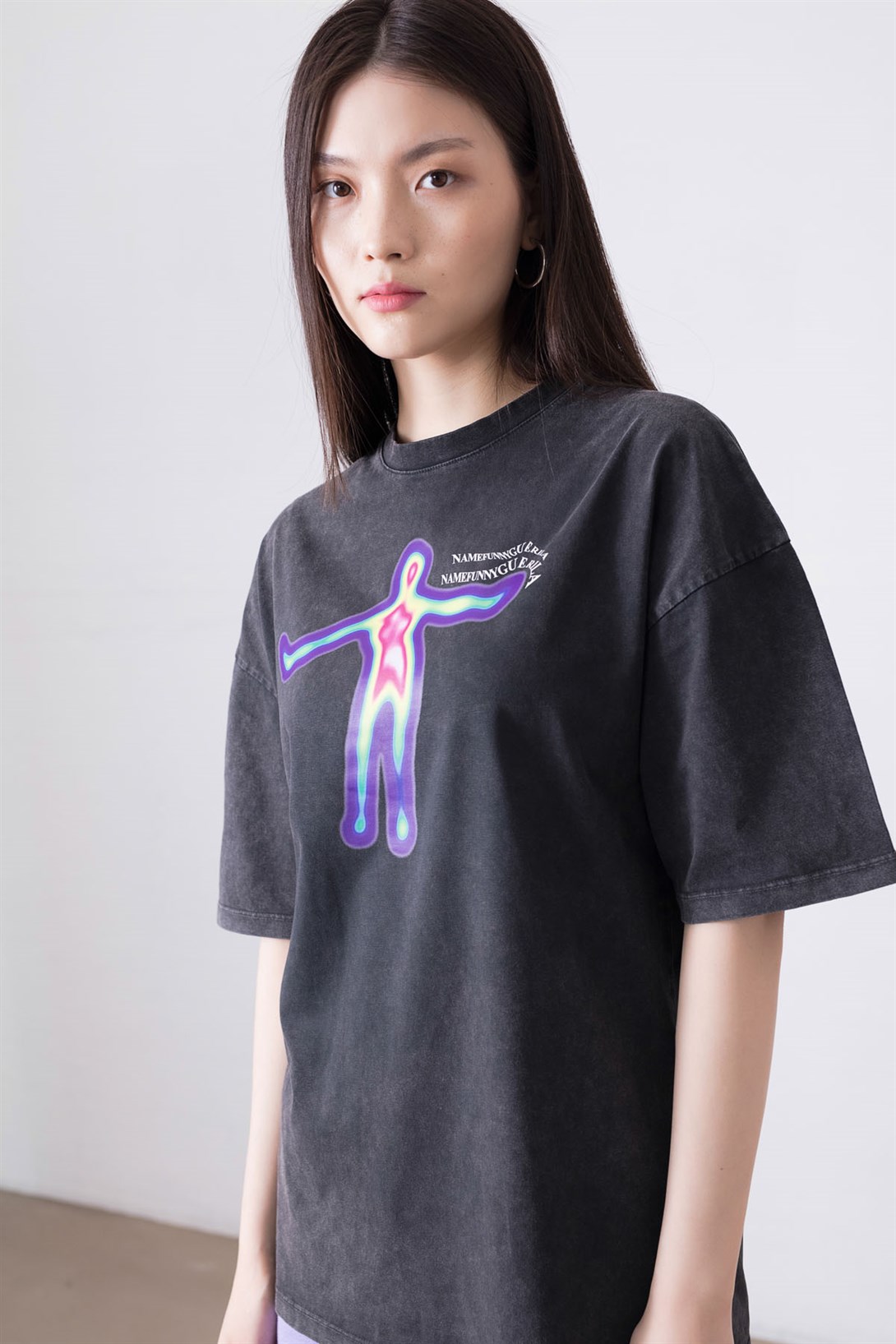 Trendiz Unisex Name Funny Guerila Yıkamalı Antrasit Tshirt