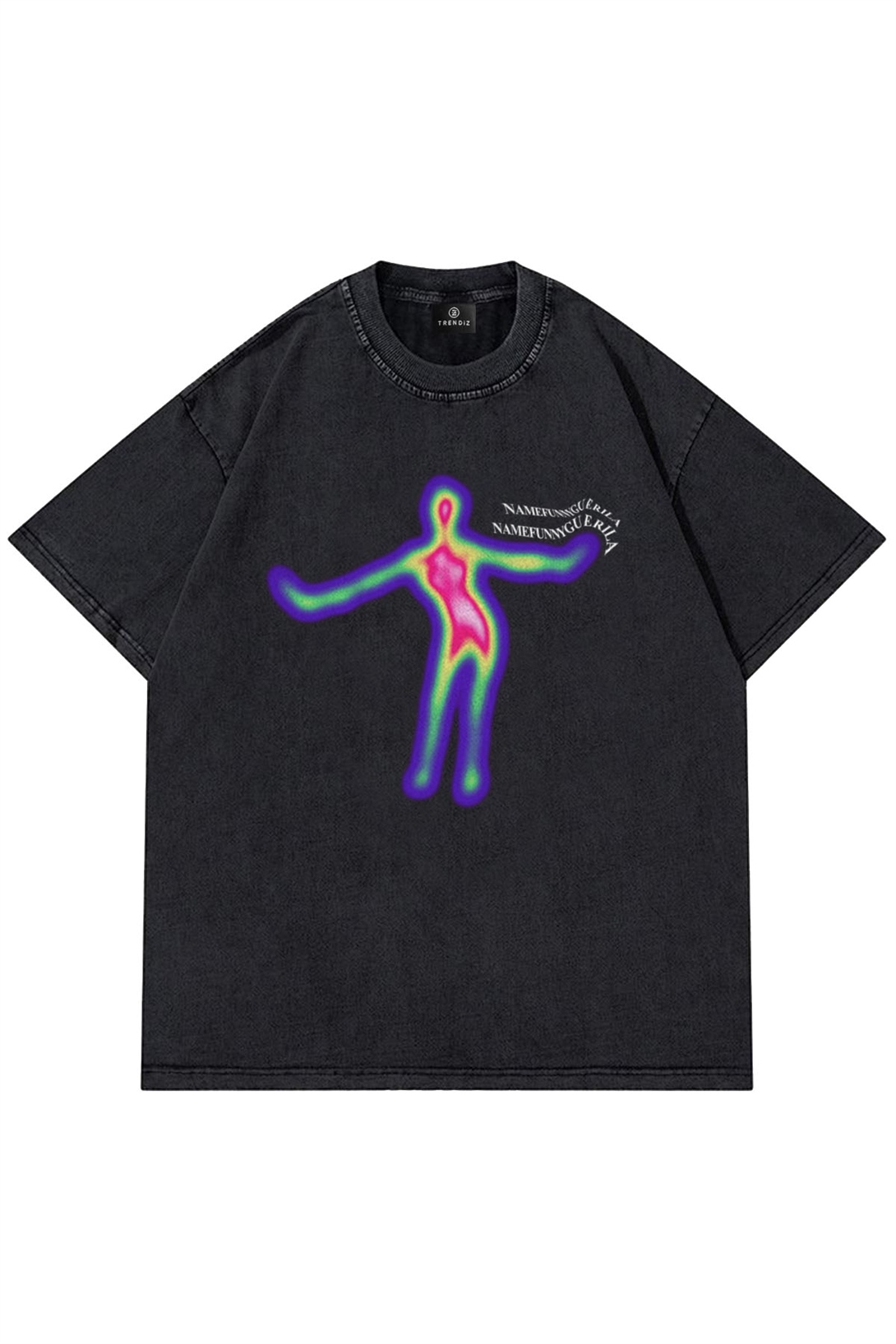 Trendiz Unisex Name Funny Guerila Yıkamalı Antrasit Tshirt